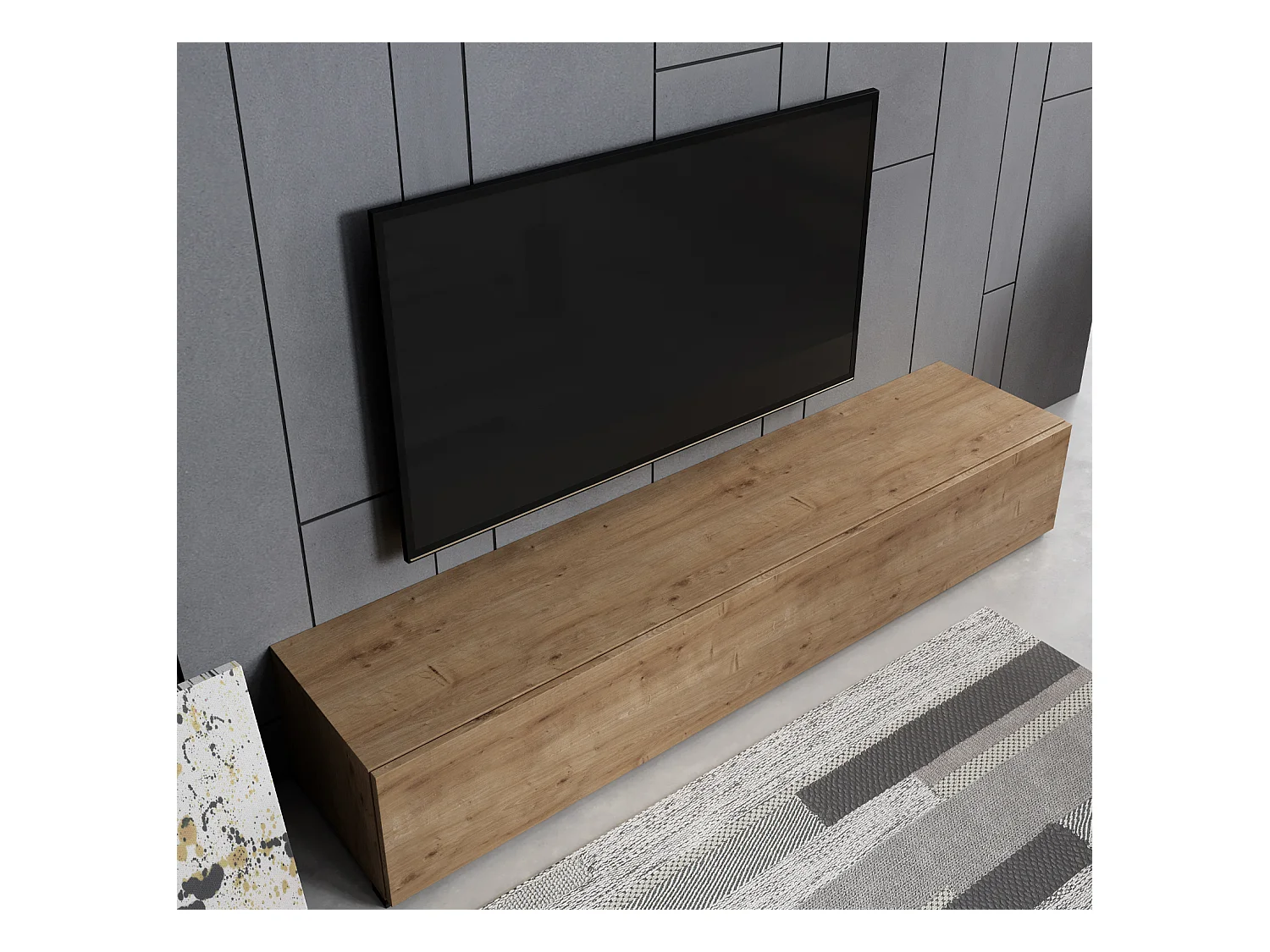 Meuble TV pour Salon Salle à manger en Coleur Chêne 180x40x30cm Aitana M2