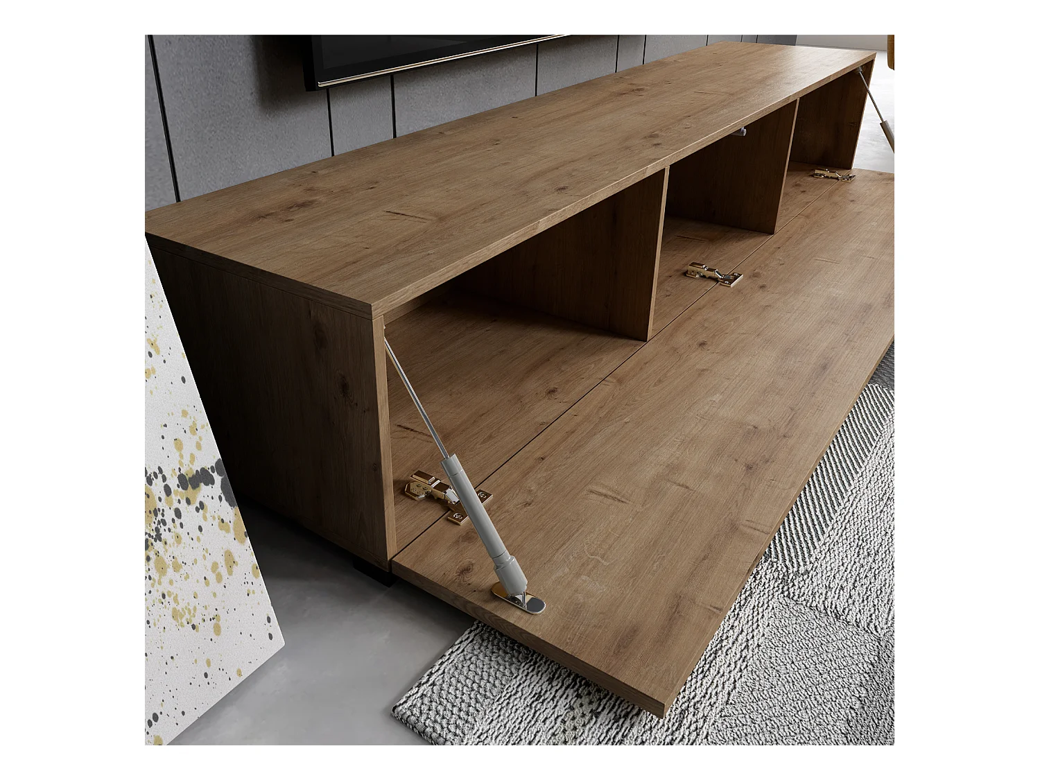 Meuble TV pour Salon Salle à manger en Coleur Chêne 180x40x30cm Aitana M2