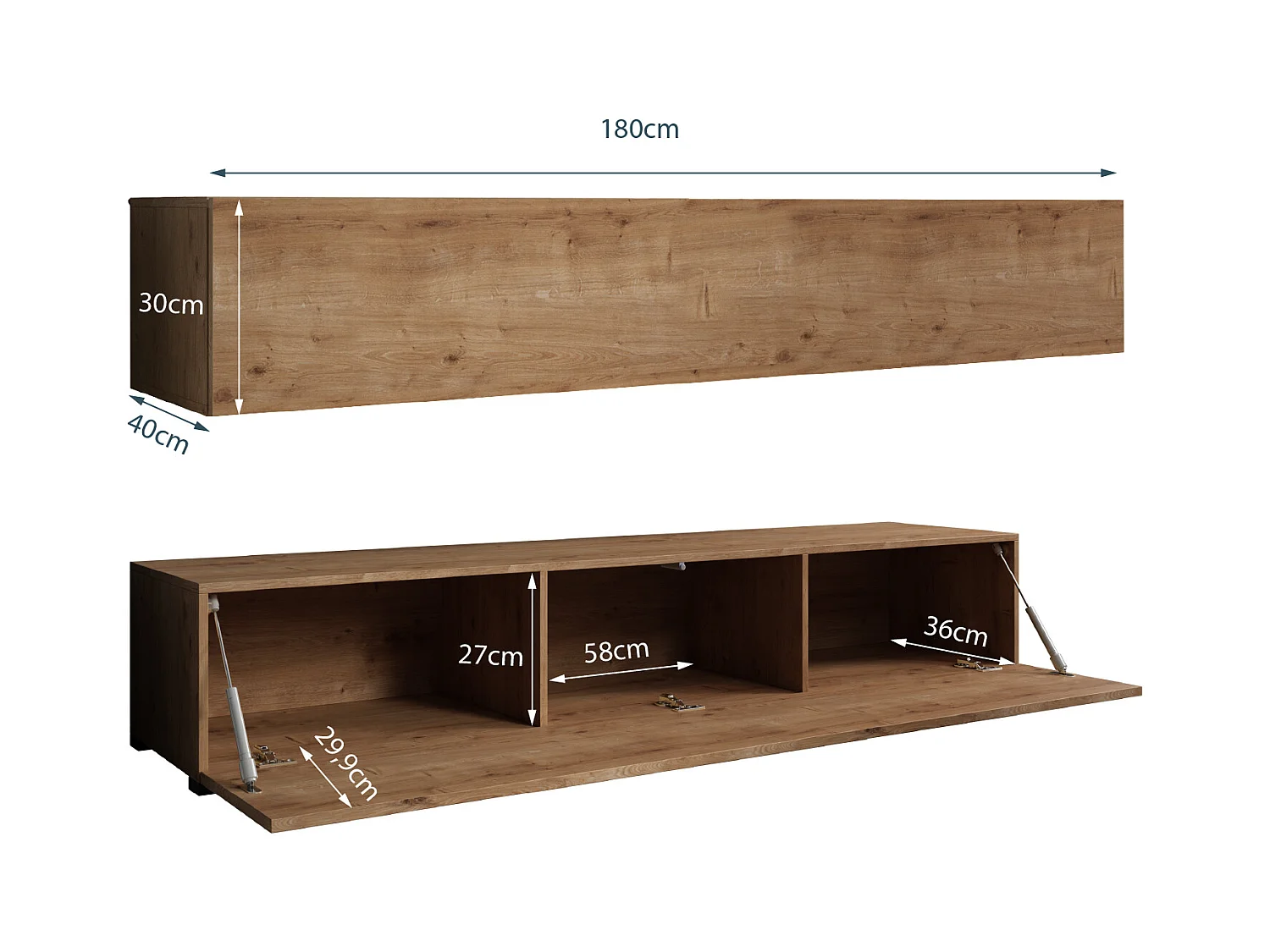 Meuble TV pour Salon Salle à manger en Coleur Chêne 180x40x30cm Aitana M2