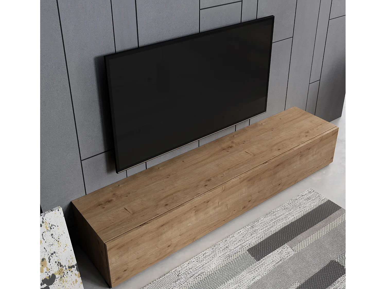 Meuble TV pour Salon Salle à manger en Coleur Chêne 180x40x30cm Aitana M2