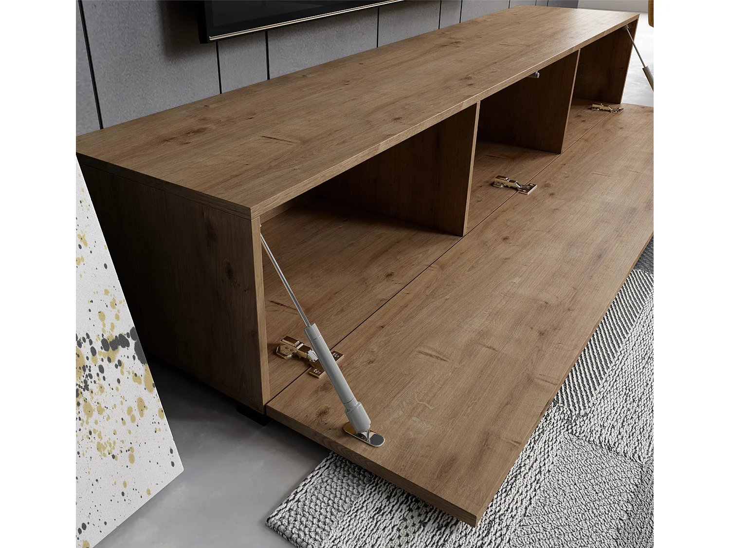 Meuble TV pour Salon Salle à manger en Coleur Chêne 180x40x30cm Aitana M2