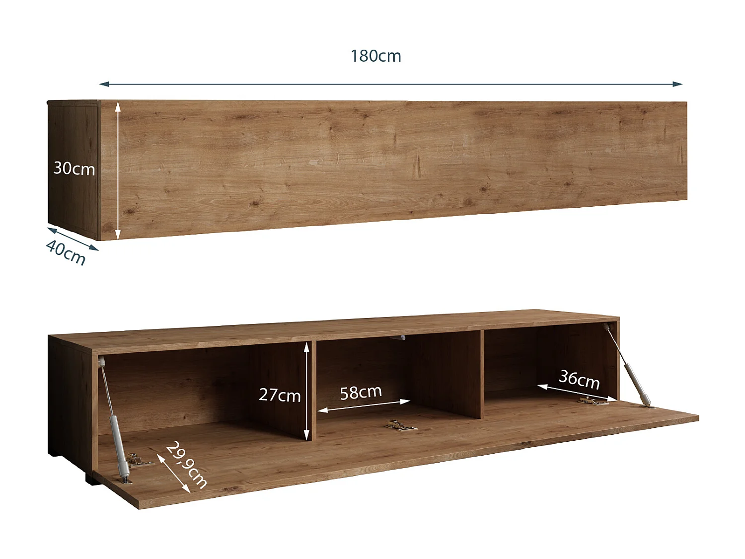 Meuble TV pour Salon Salle à manger en Coleur Chêne 180x40x30cm Aitana M2