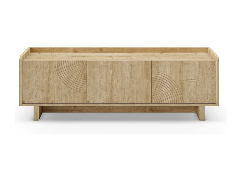 Meuble TV, meuble de salon avec 3 portes aspect bois coloris chêne- Longueur 140 x Profondeur 40 x Hauteur 45 cm