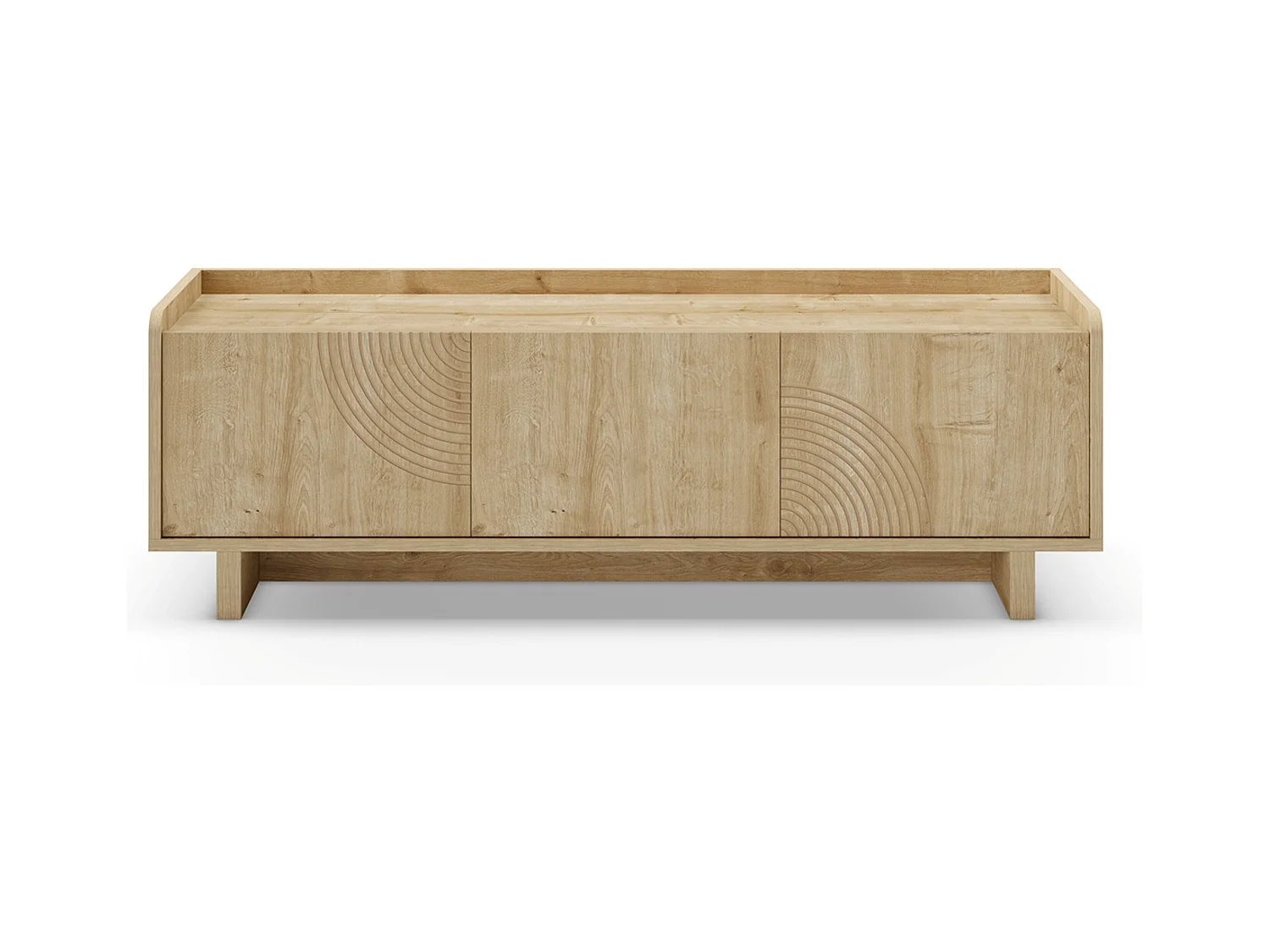 Meuble TV, meuble de salon avec 3 portes aspect bois coloris chêne- Longueur 140 x Profondeur 40 x Hauteur 45 cm