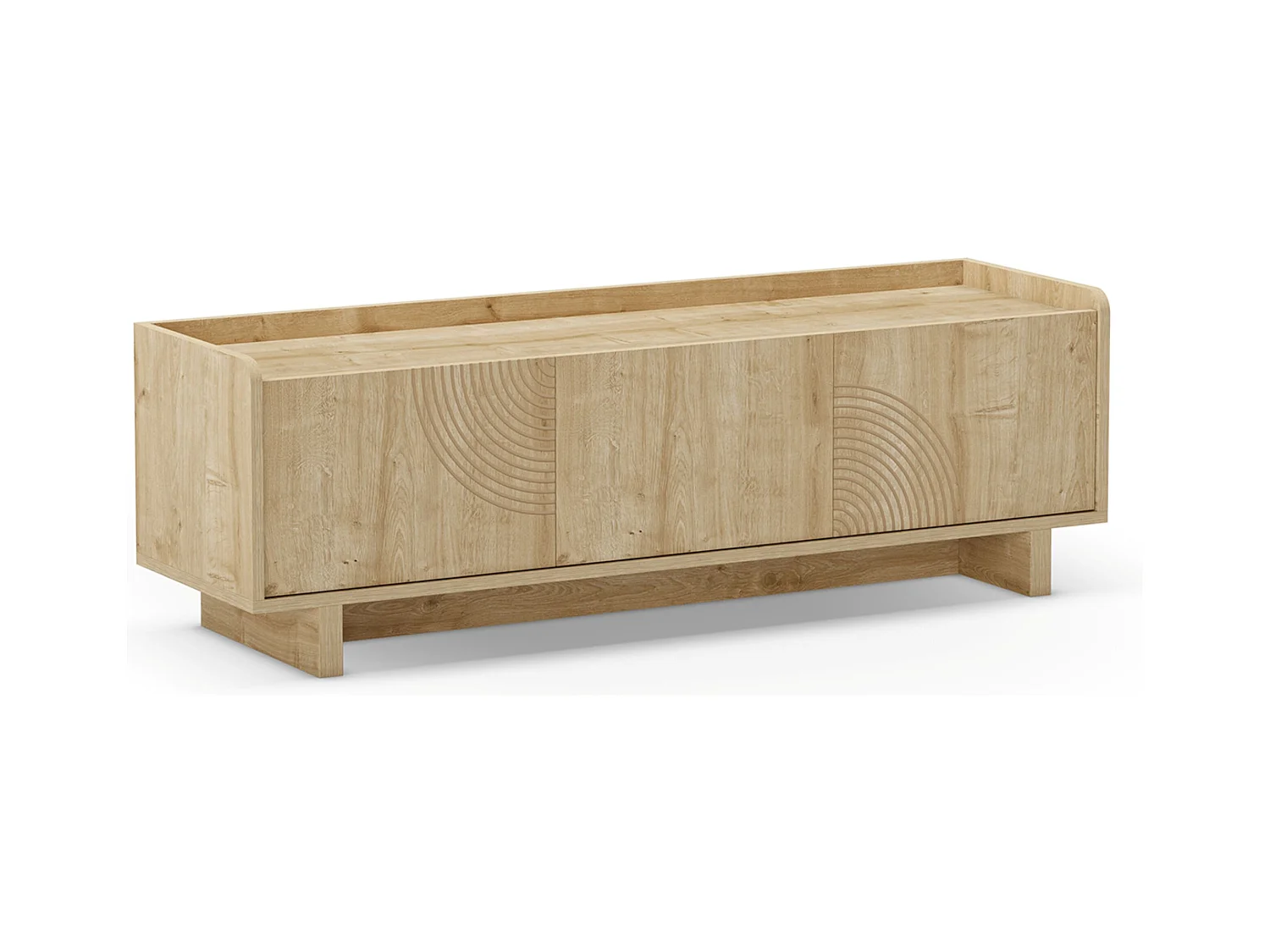 Meuble TV, meuble de salon avec 3 portes aspect bois coloris chêne- Longueur 140 x Profondeur 40 x Hauteur 45 cm