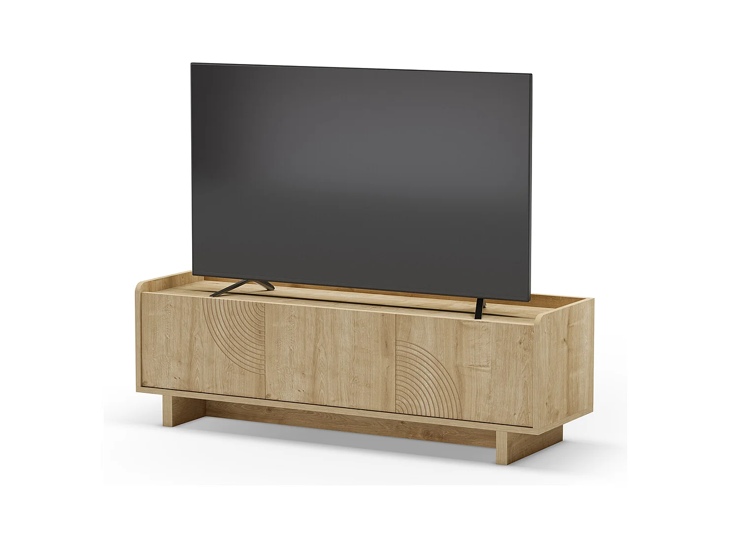Meuble TV, meuble de salon avec 3 portes aspect bois coloris chêne- Longueur 140 x Profondeur 40 x Hauteur 45 cm