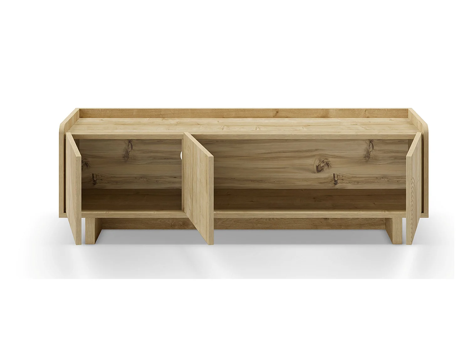 Meuble TV, meuble de salon avec 3 portes aspect bois coloris chêne- Longueur 140 x Profondeur 40 x Hauteur 45 cm