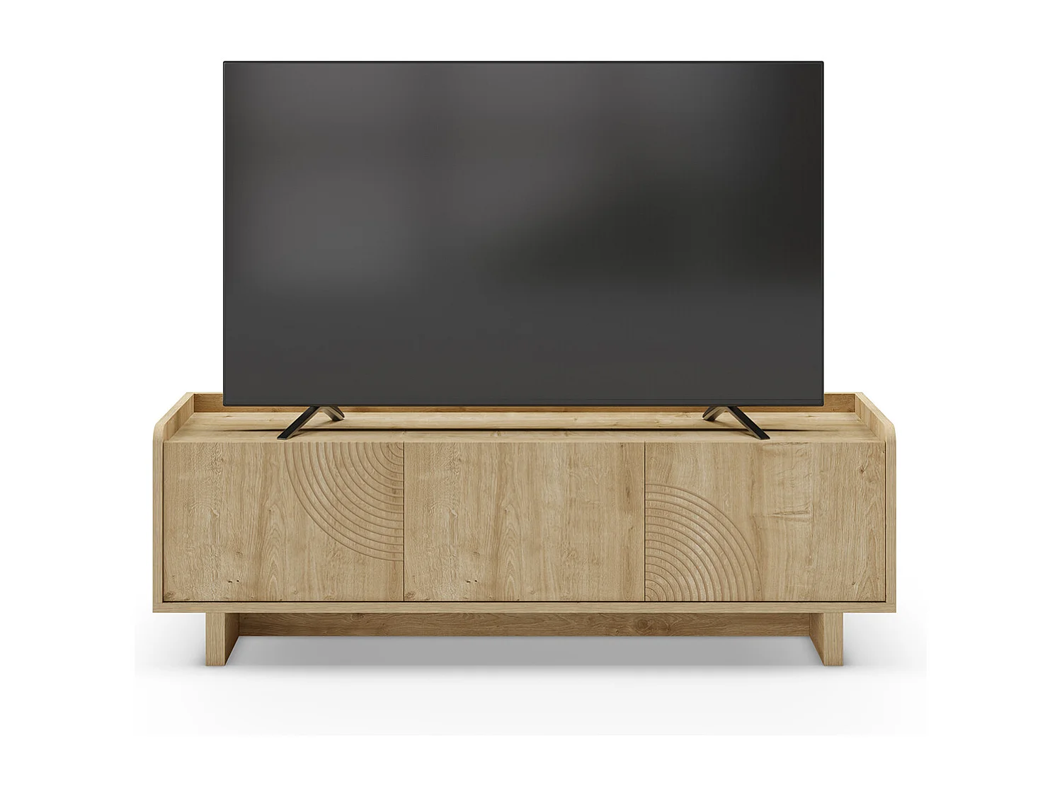 Meuble TV, meuble de salon avec 3 portes aspect bois coloris chêne- Longueur 140 x Profondeur 40 x Hauteur 45 cm