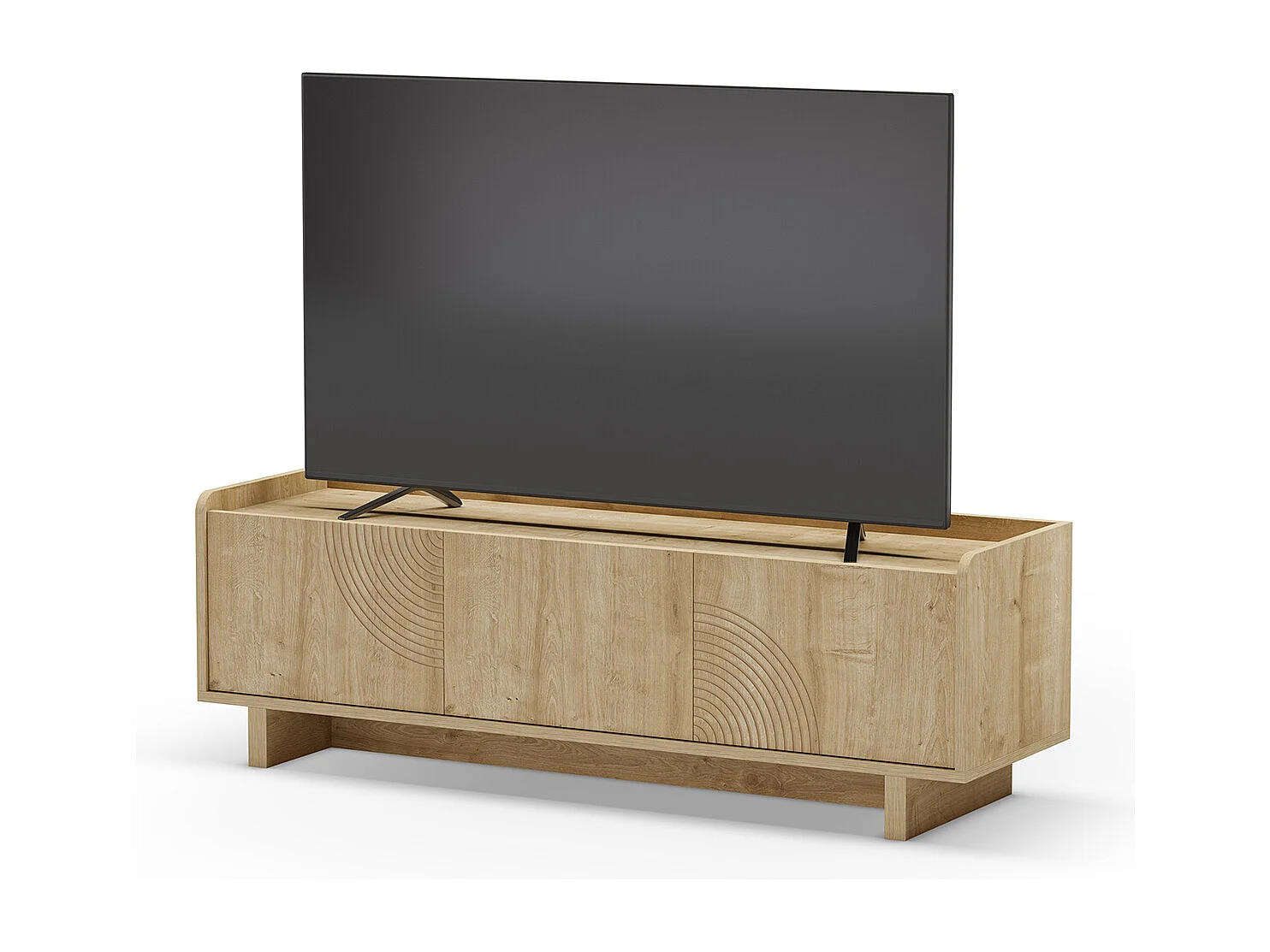 Meuble TV, meuble de salon avec 3 portes aspect bois coloris chêne- Longueur 140 x Profondeur 40 x Hauteur 45 cm