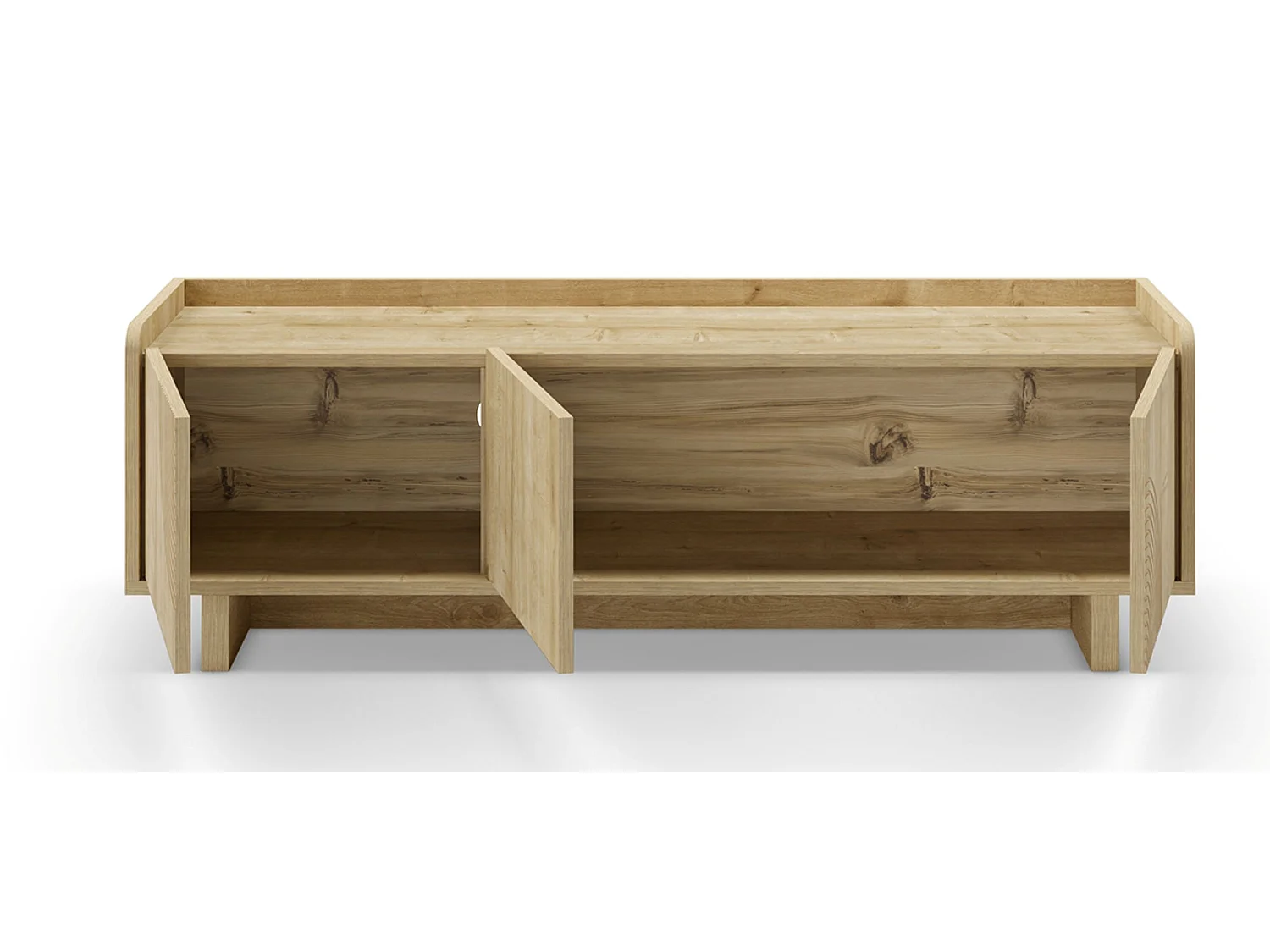 Meuble TV, meuble de salon avec 3 portes aspect bois coloris chêne- Longueur 140 x Profondeur 40 x Hauteur 45 cm