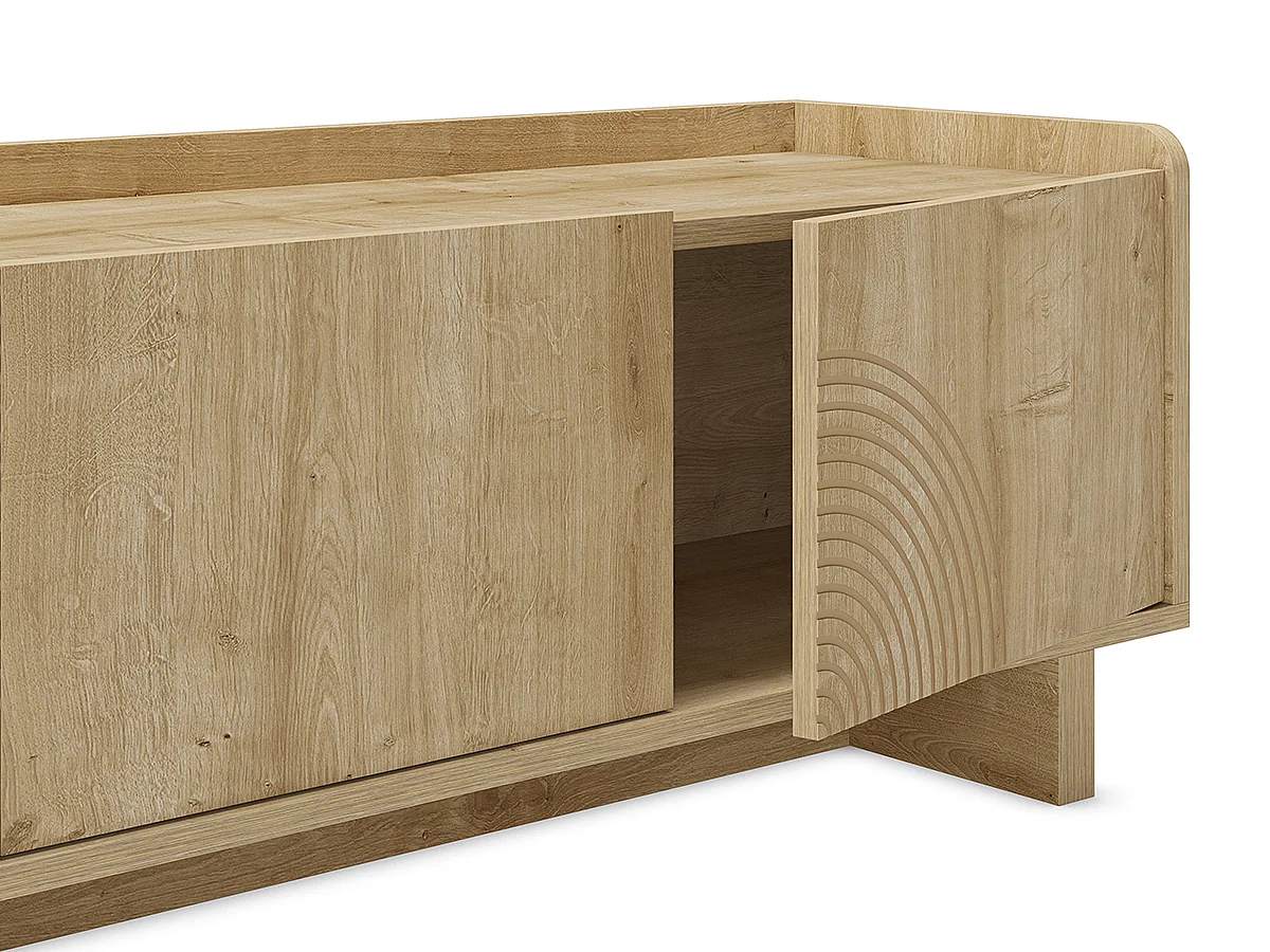 Meuble TV, meuble de salon avec 3 portes aspect bois coloris chêne- Longueur 140 x Profondeur 40 x Hauteur 45 cm