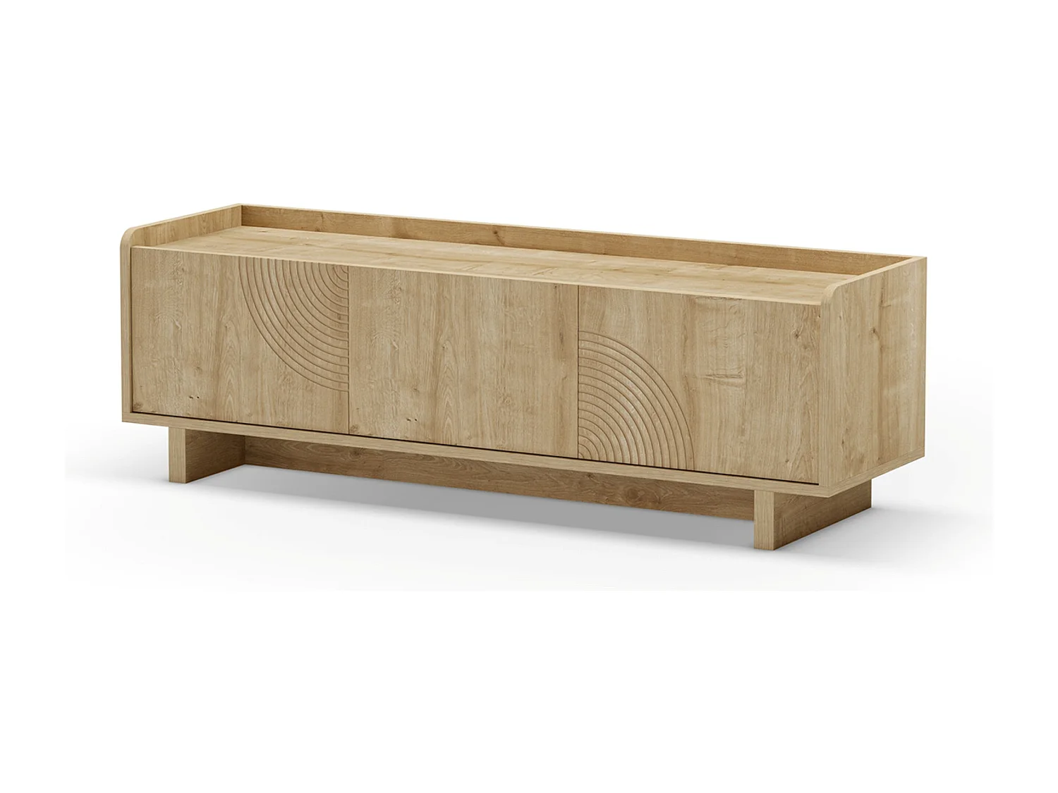 Meuble TV, meuble de salon avec 3 portes aspect bois coloris chêne- Longueur 140 x Profondeur 40 x Hauteur 45 cm