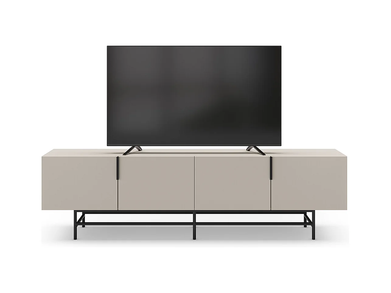 Meuble TV, Meuble de salon aspect bois coloris crème, pieds en métal noir - Longueur 200 x Profondeur 35 x Hauteur 55 cm