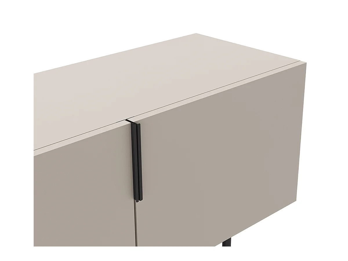 Meuble TV, Meuble de salon aspect bois coloris crème, pieds en métal noir - Longueur 200 x Profondeur 35 x Hauteur 55 cm