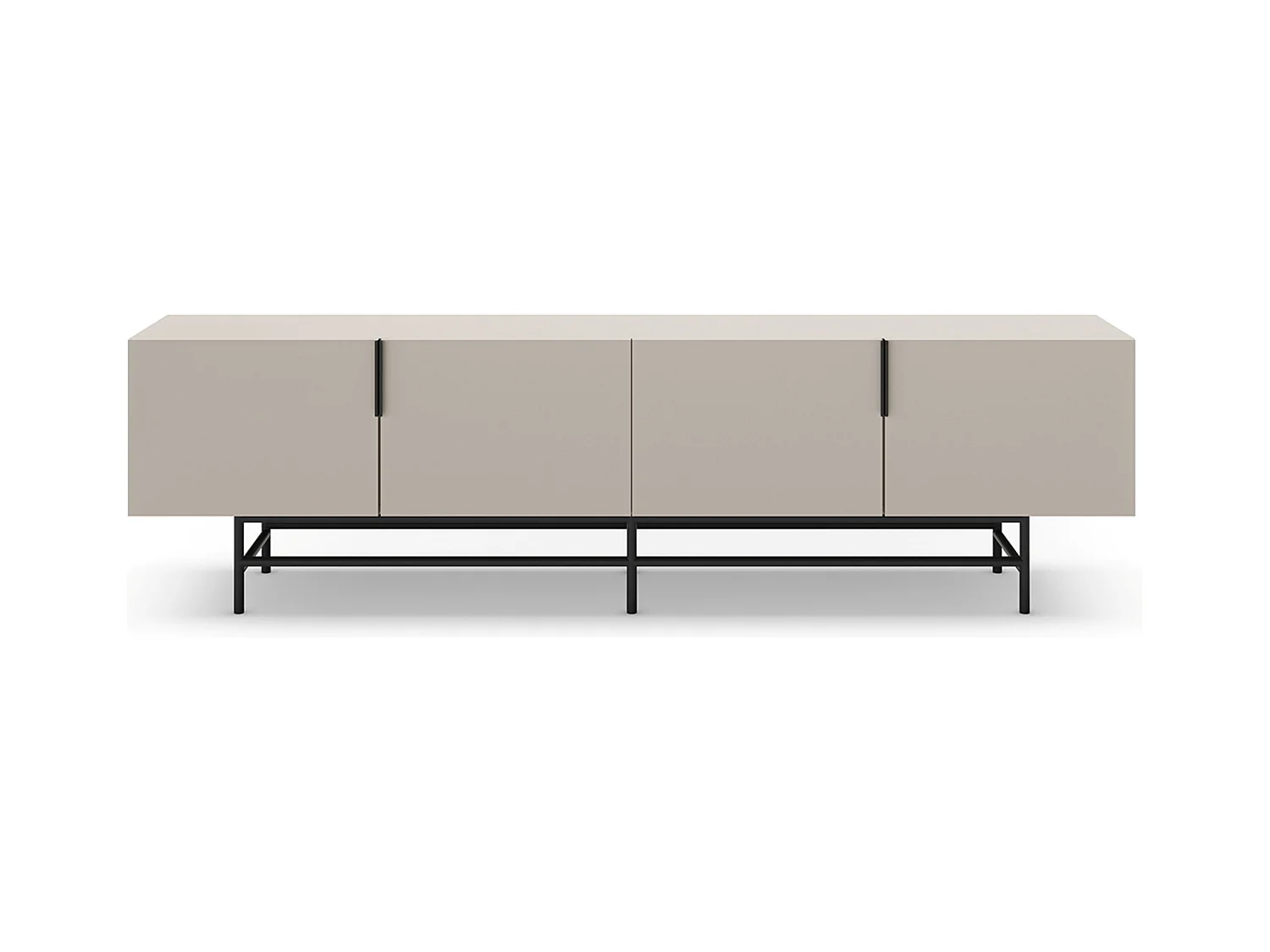 Meuble TV, Meuble de salon aspect bois coloris crème, pieds en métal noir - Longueur 200 x Profondeur 35 x Hauteur 55 cm
