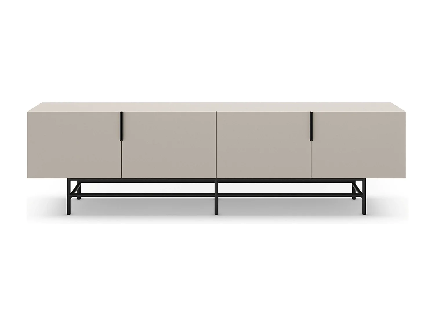 Meuble TV, Meuble de salon aspect bois coloris crème, pieds en métal noir - Longueur 200 x Profondeur 35 x Hauteur 55 cm