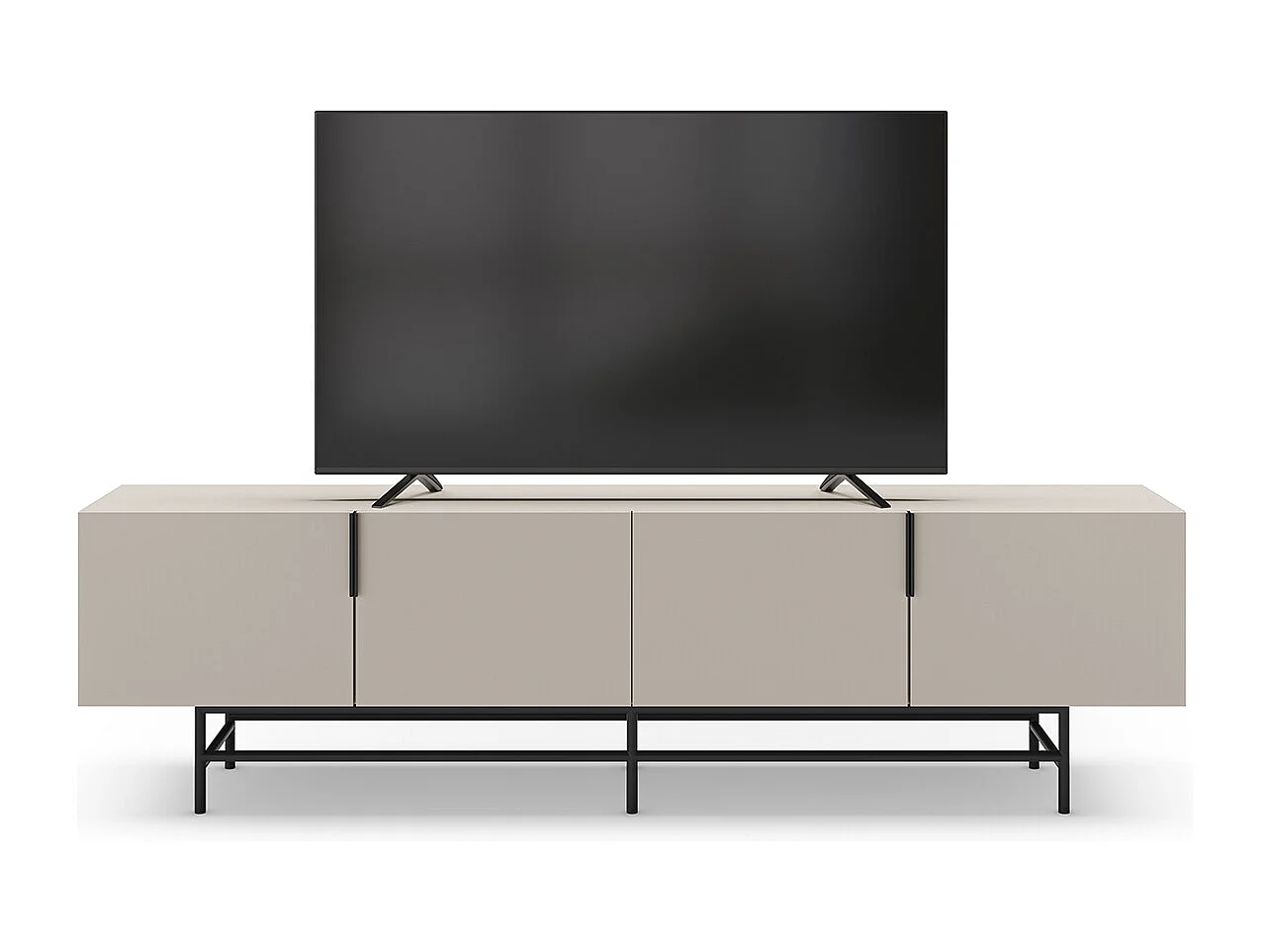 Meuble TV, Meuble de salon aspect bois coloris crème, pieds en métal noir - Longueur 200 x Profondeur 35 x Hauteur 55 cm
