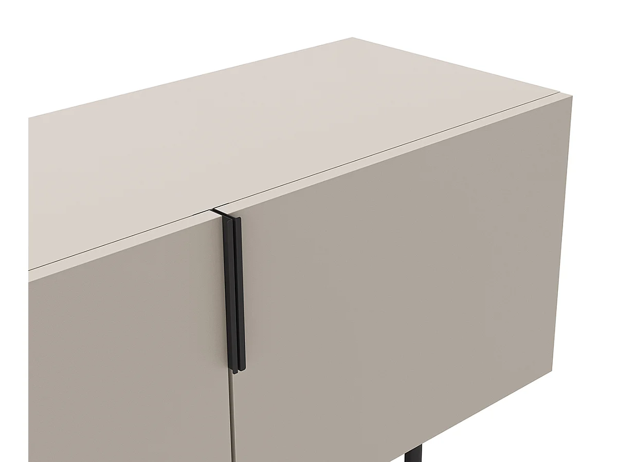 Meuble TV, Meuble de salon aspect bois coloris crème, pieds en métal noir - Longueur 200 x Profondeur 35 x Hauteur 55 cm