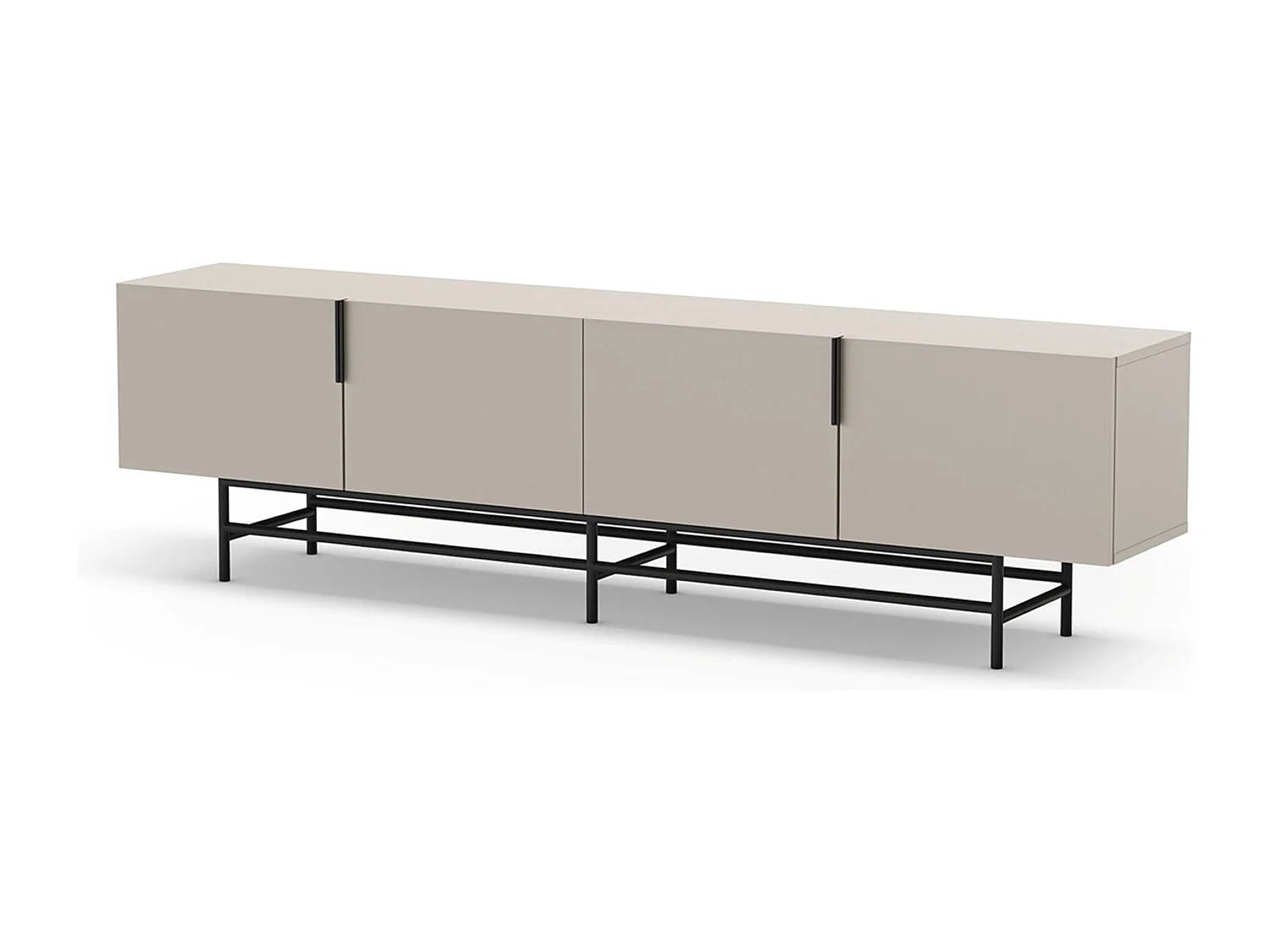 Meuble TV, Meuble de salon aspect bois coloris crème, pieds en métal noir - Longueur 200 x Profondeur 35 x Hauteur 55 cm