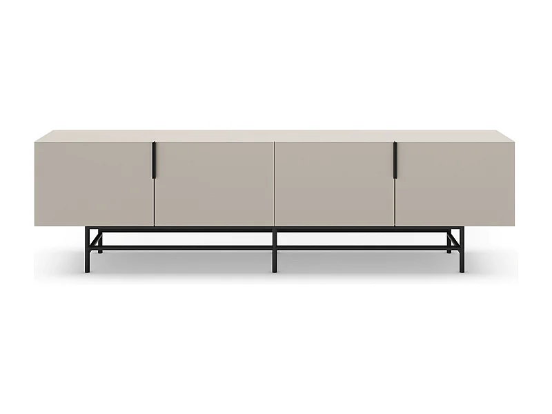 Meuble TV, Meuble de salon aspect bois coloris crème, pieds en métal noir - Longueur 200 x Profondeur 35 x Hauteur 55 cm