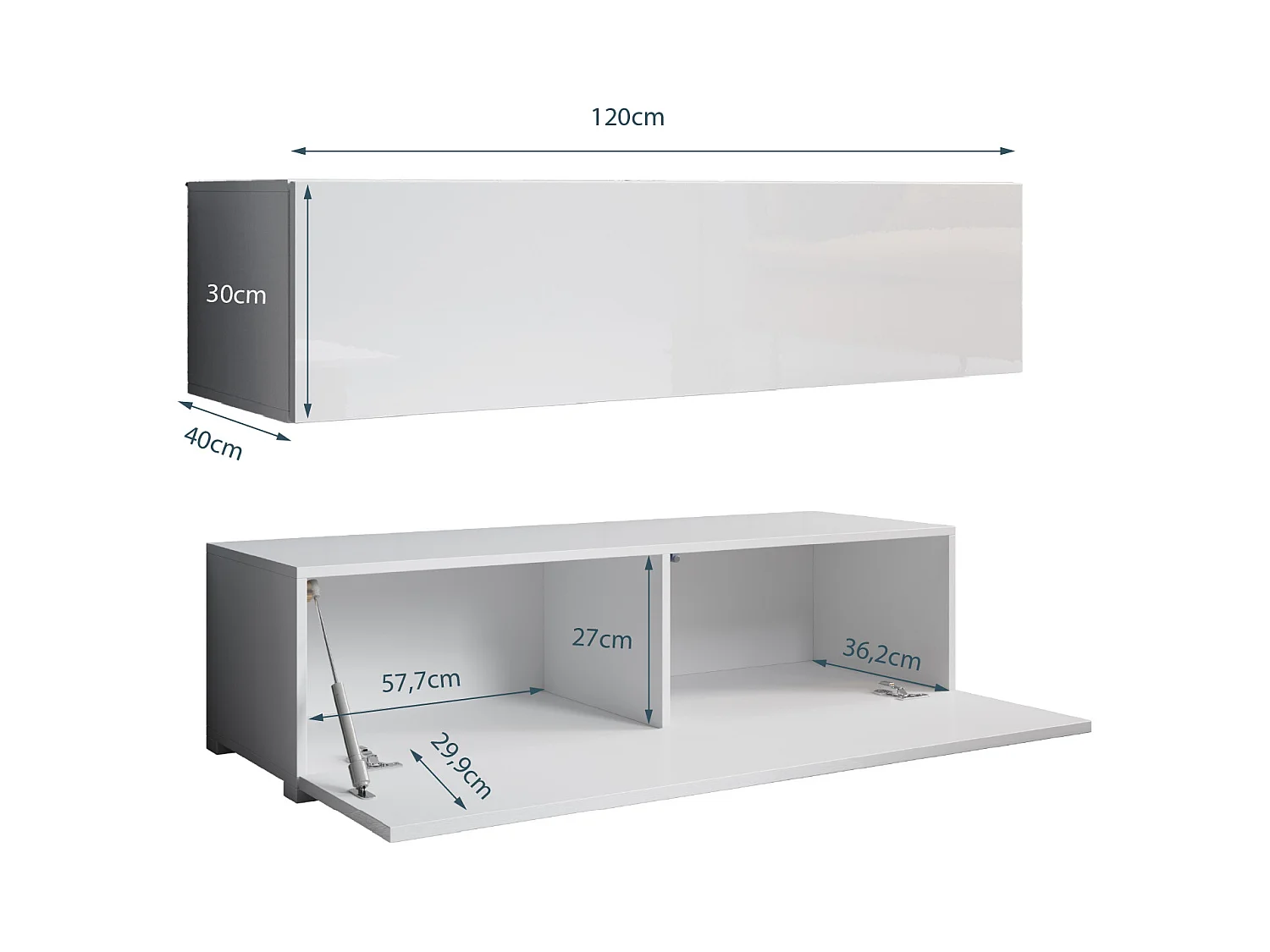 Meuble TV pour Salon Salle à manger en Blanc 120x40x30cm Aitana M1