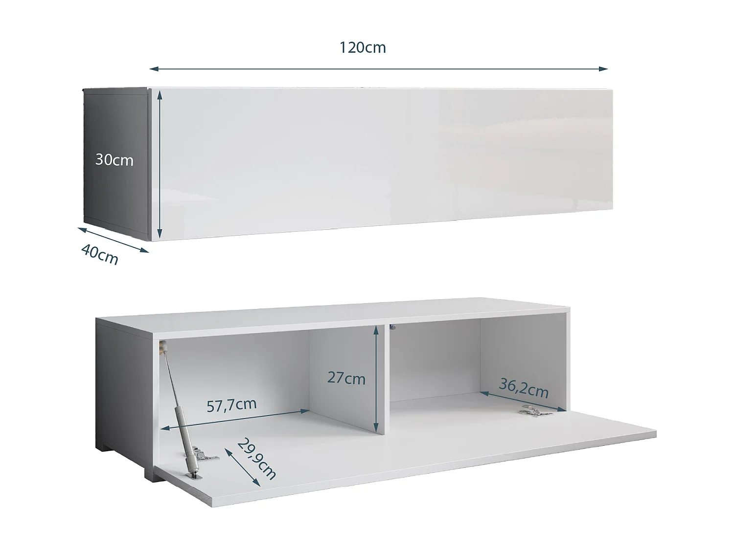Meuble TV pour Salon Salle à manger en Blanc 120x40x30cm Aitana M1