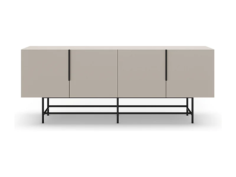 Meuble TV, Meuble de salon aspect bois coloris crème, pieds en métal noir - Longueur 200 x Profondeur 40 x Hauteur 77,90 cm