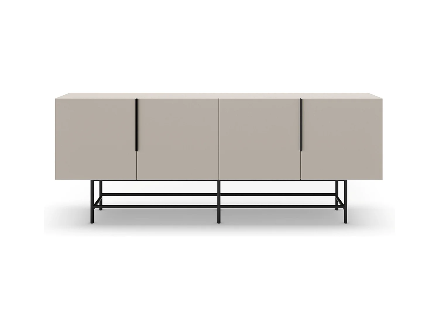 Meuble TV, Meuble de salon aspect bois coloris crème, pieds en métal noir - Longueur 200 x Profondeur 40 x Hauteur 77,90 cm