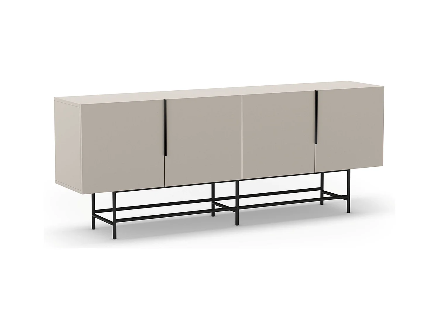 Meuble TV, Meuble de salon aspect bois coloris crème, pieds en métal noir - Longueur 200 x Profondeur 40 x Hauteur 77,90 cm
