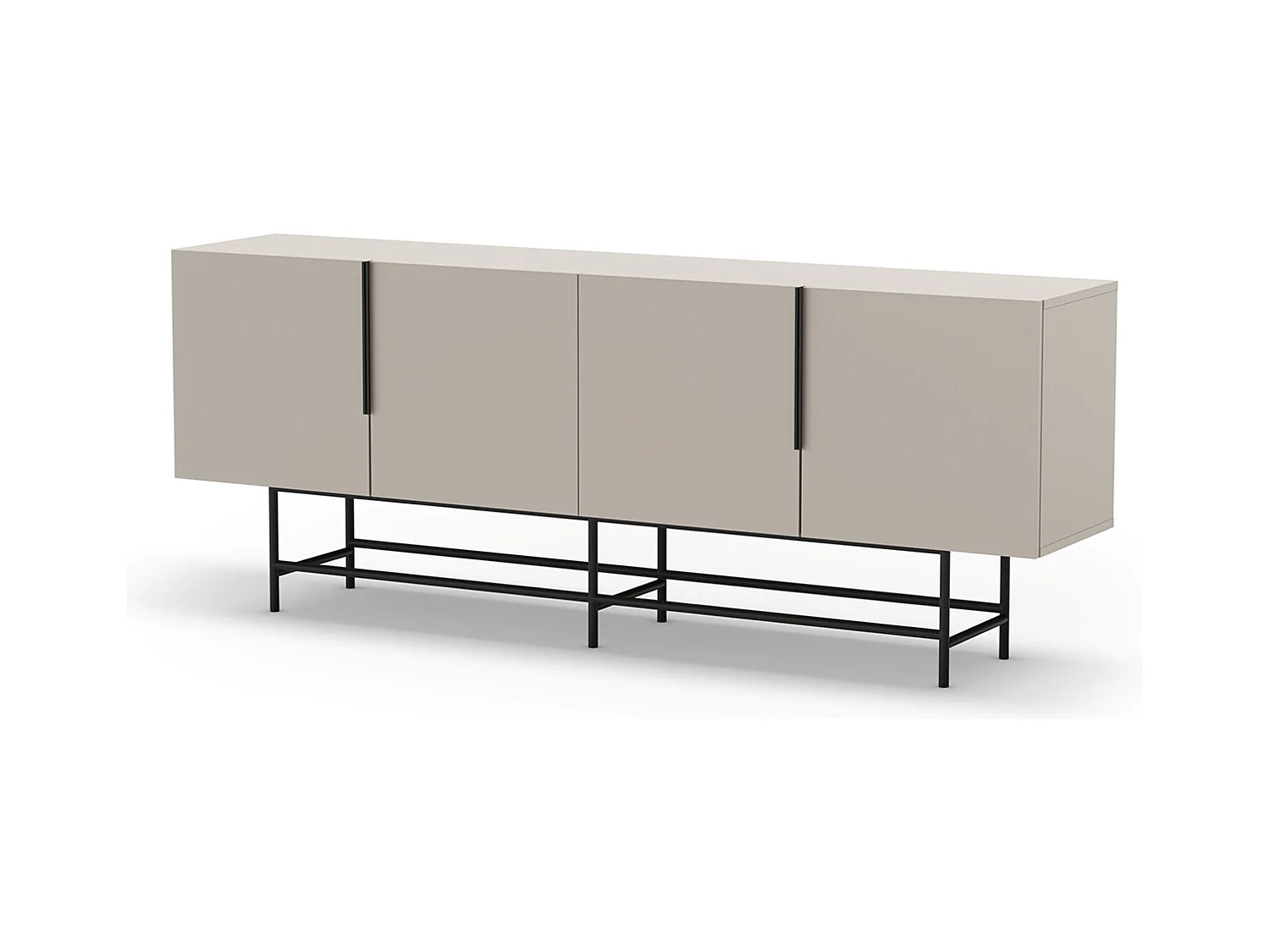Meuble TV, Meuble de salon aspect bois coloris crème, pieds en métal noir - Longueur 200 x Profondeur 40 x Hauteur 77,90 cm