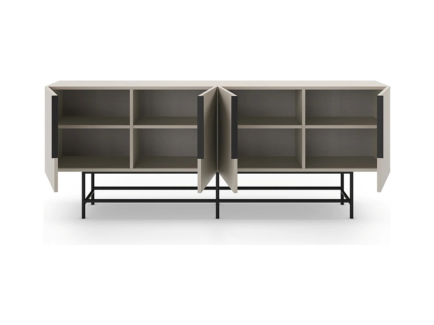 Meuble TV, Meuble de salon aspect bois coloris crème, pieds en métal noir - Longueur 200 x Profondeur 40 x Hauteur 77,90 cm