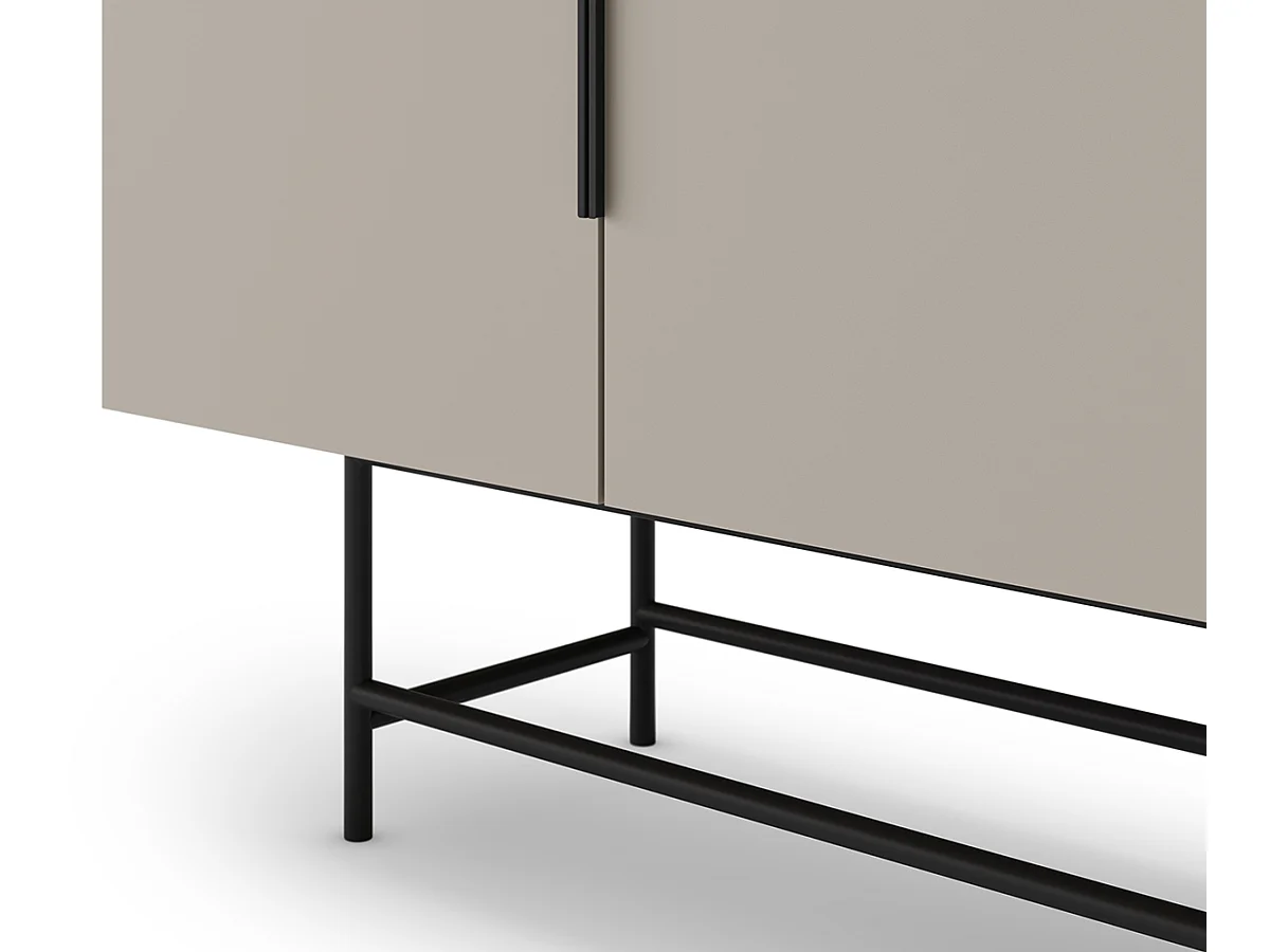 Meuble TV, Meuble de salon aspect bois coloris crème, pieds en métal noir - Longueur 200 x Profondeur 40 x Hauteur 77,90 cm