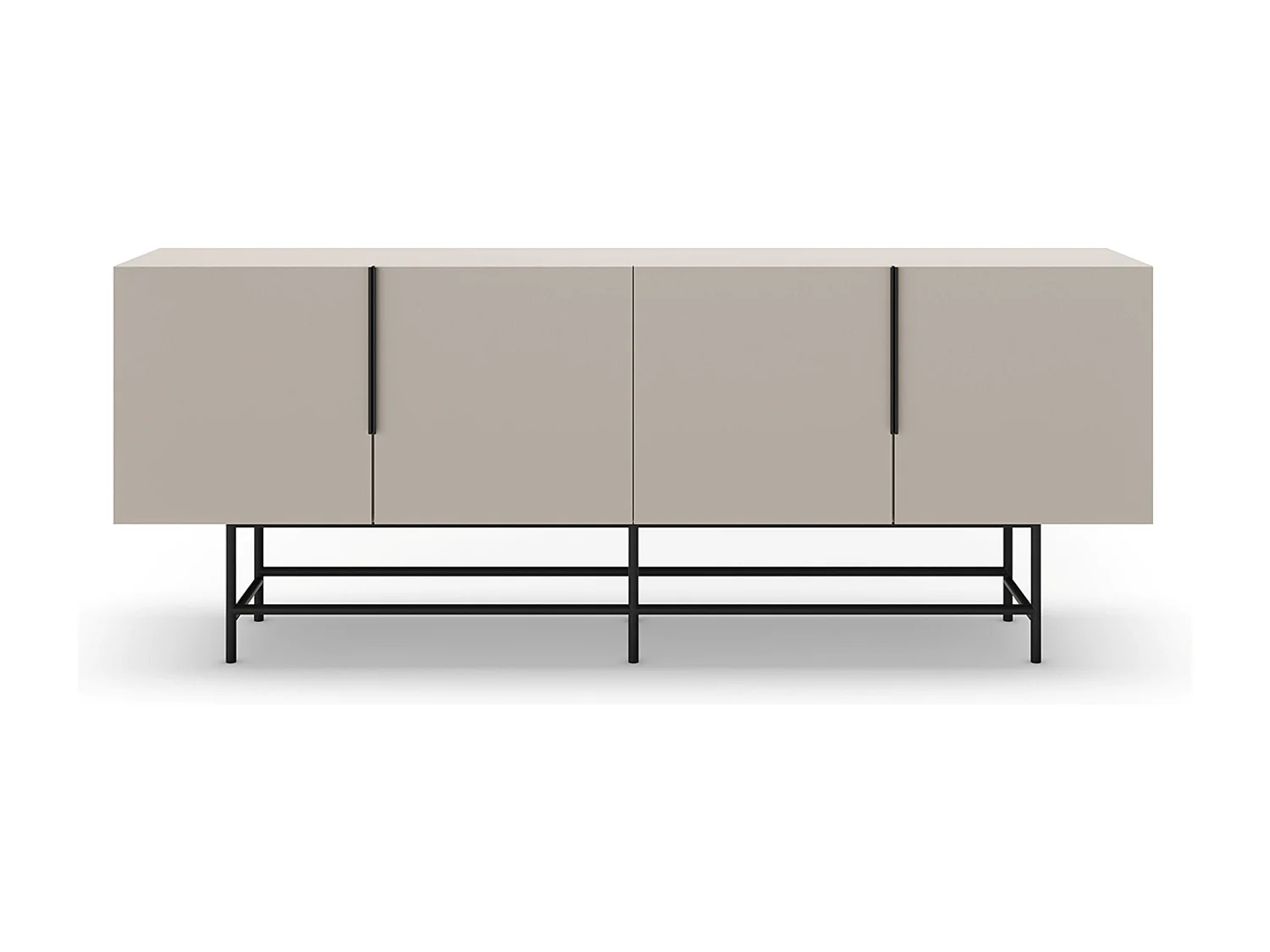 Meuble TV, Meuble de salon aspect bois coloris crème, pieds en métal noir - Longueur 200 x Profondeur 40 x Hauteur 77,90 cm