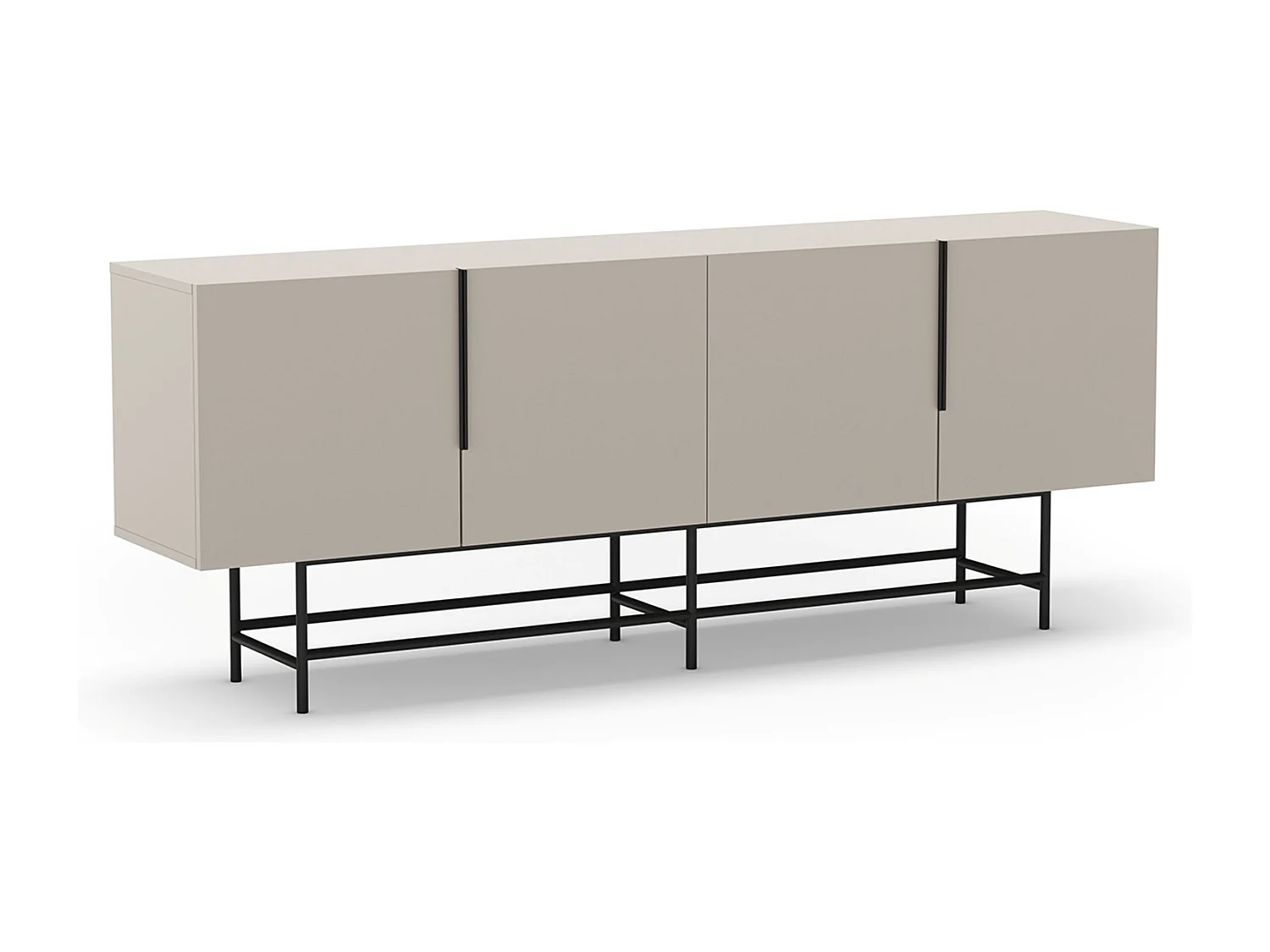 Meuble TV, Meuble de salon aspect bois coloris crème, pieds en métal noir - Longueur 200 x Profondeur 40 x Hauteur 77,90 cm