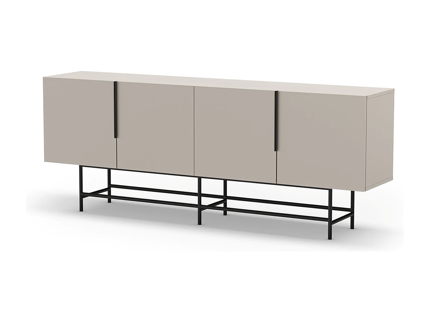 Meuble TV, Meuble de salon aspect bois coloris crème, pieds en métal noir - Longueur 200 x Profondeur 40 x Hauteur 77,90 cm