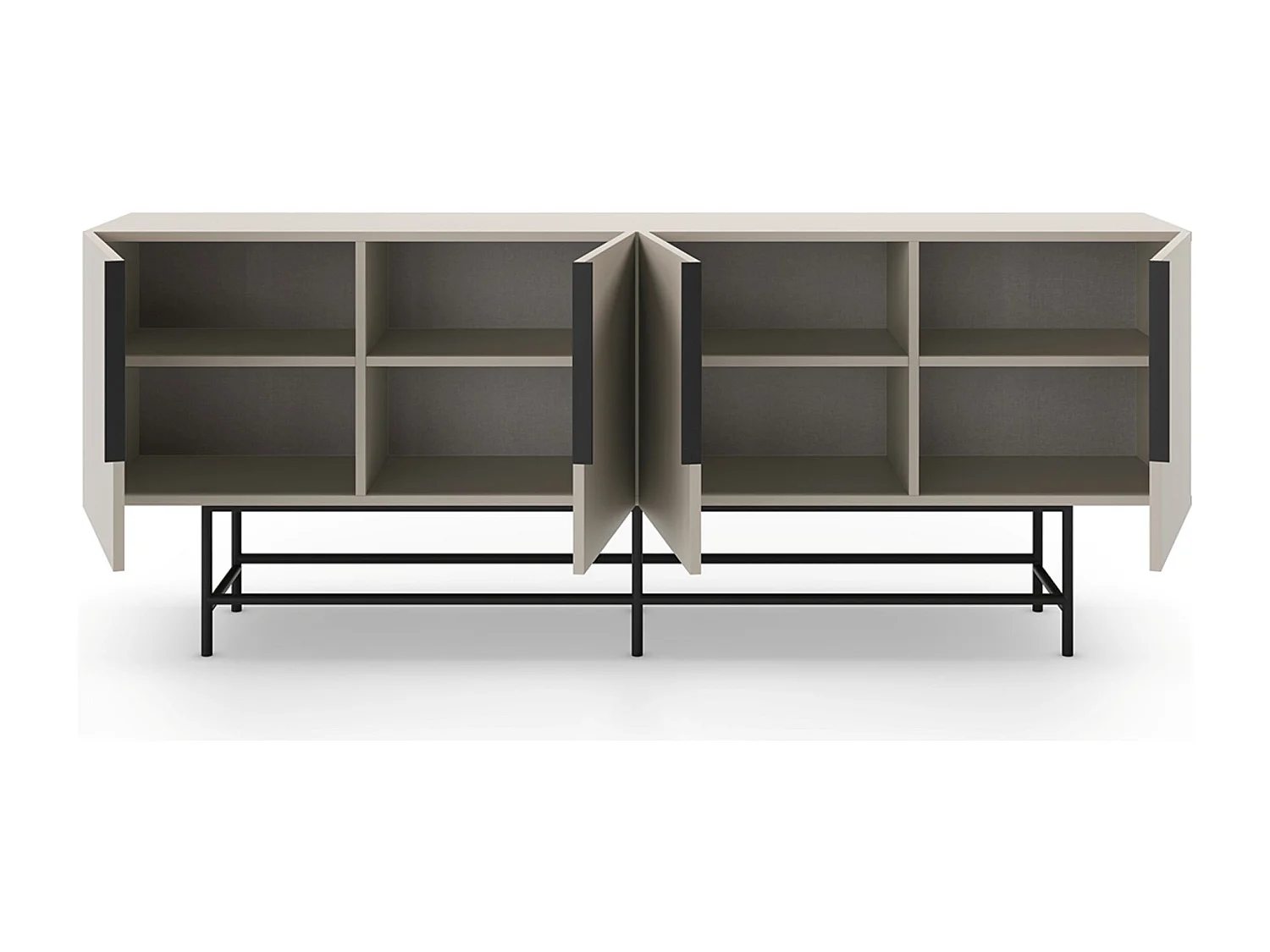 Meuble TV, Meuble de salon aspect bois coloris crème, pieds en métal noir - Longueur 200 x Profondeur 40 x Hauteur 77,90 cm