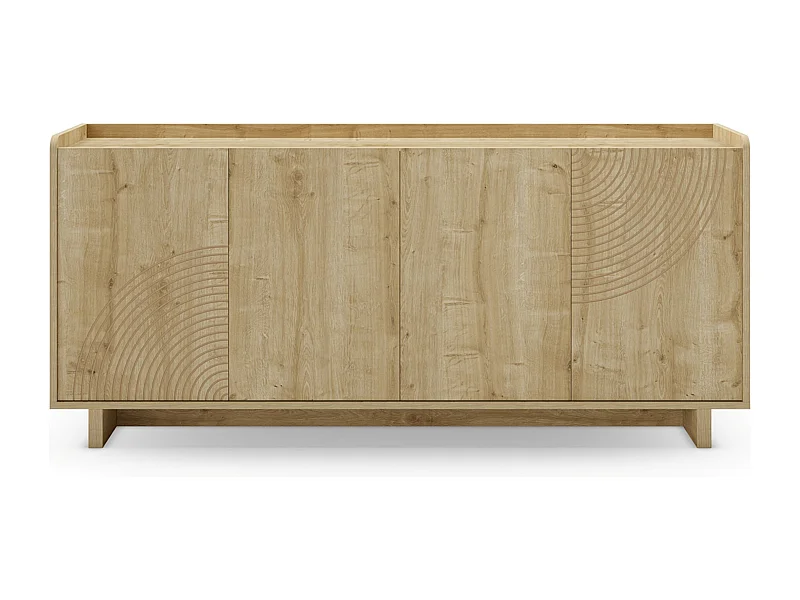 Meuble TV, meuble de salon avec 4 portes aspect bois coloris chêne - Longueur 180 x Profondeur 40 x Hauteur 80 cm