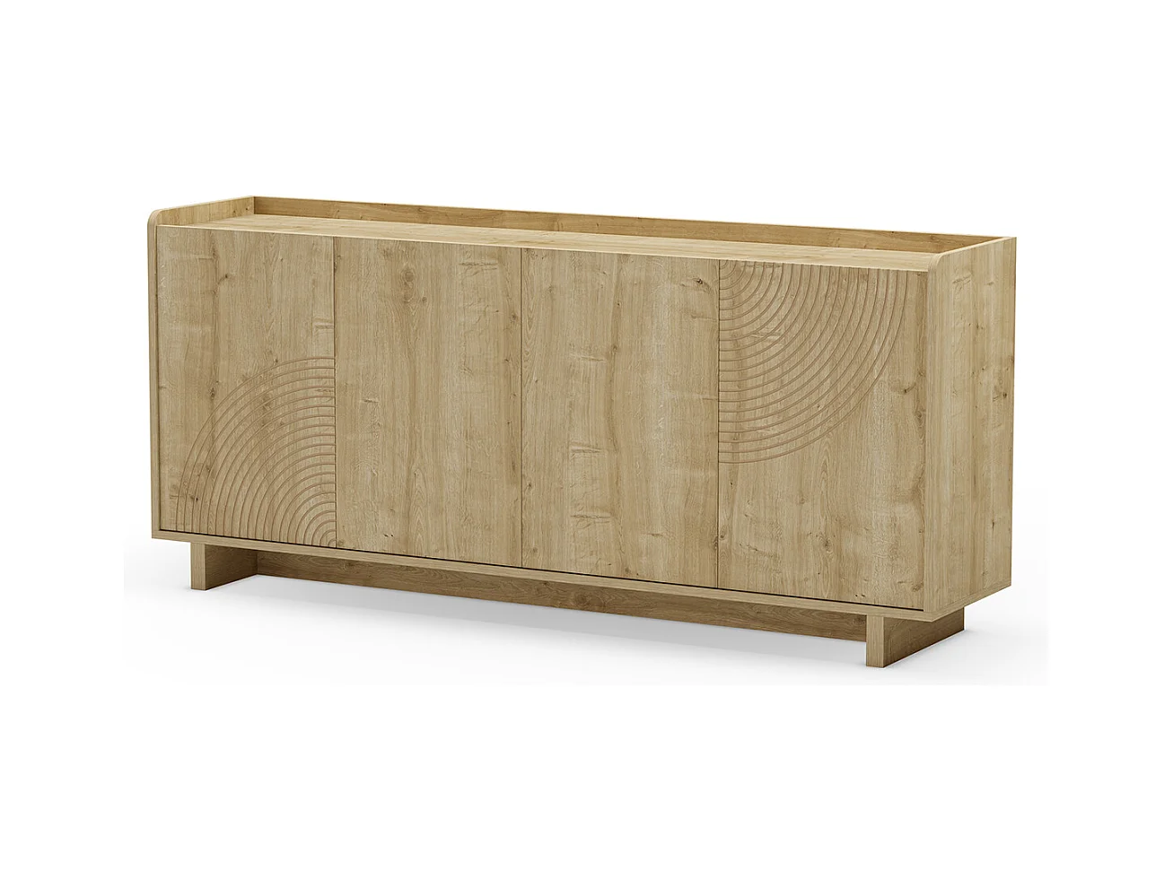 Meuble TV, meuble de salon avec 4 portes aspect bois coloris chêne - Longueur 180 x Profondeur 40 x Hauteur 80 cm