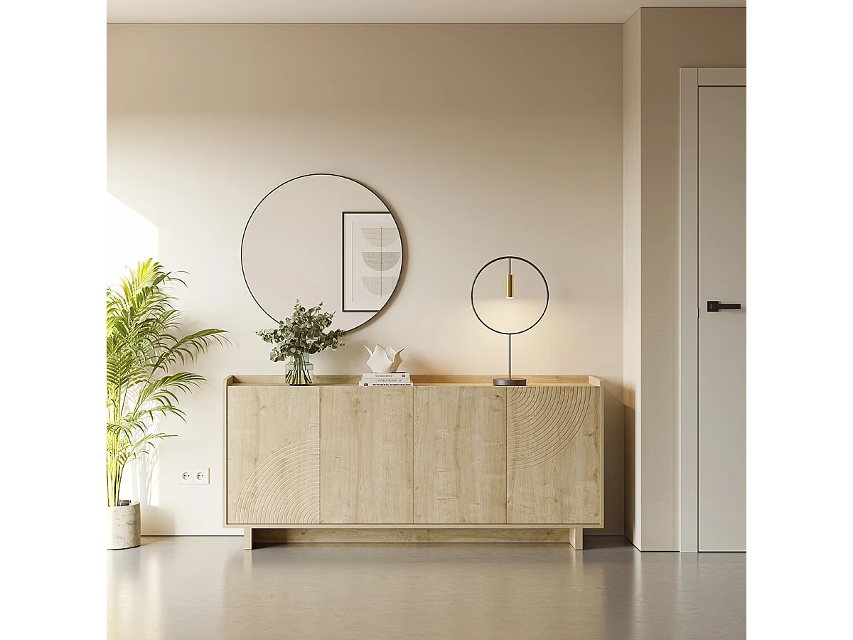 Meuble TV, meuble de salon avec 4 portes aspect bois coloris chêne - Longueur 180 x Profondeur 40 x Hauteur 80 cm