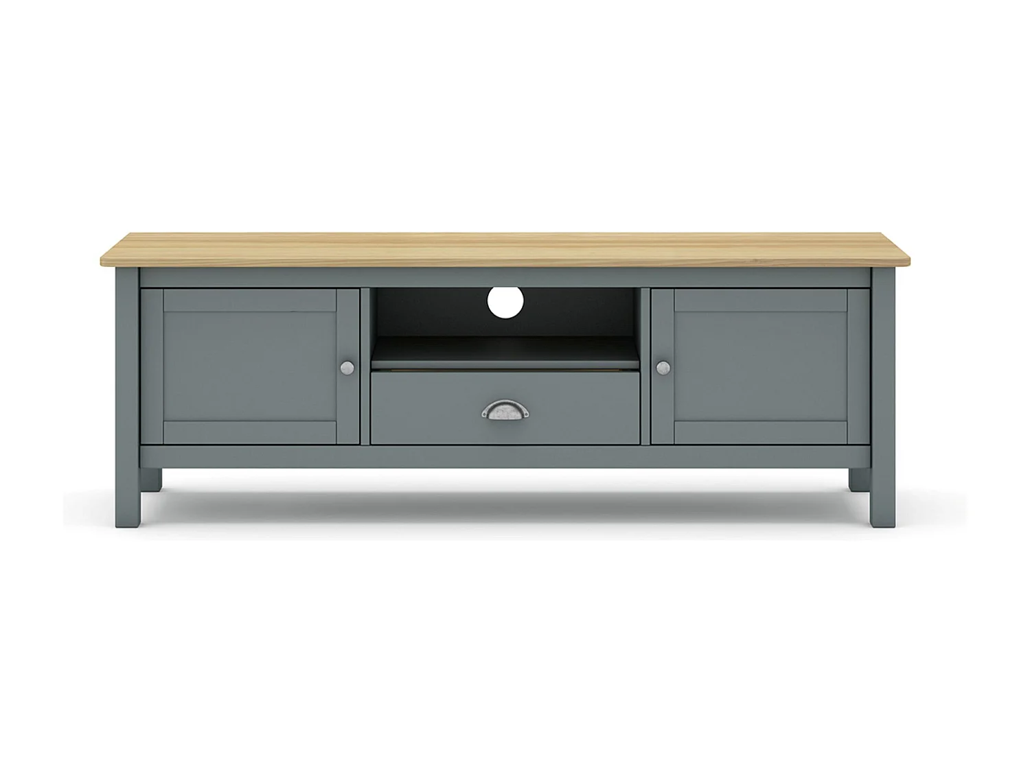 Meuble TV, meuble de salon avec 2 portes et 1 niche coloris Vert kaki, chêne - Longueur 158 x Profondeur 40 x Hauteur 53 cm
