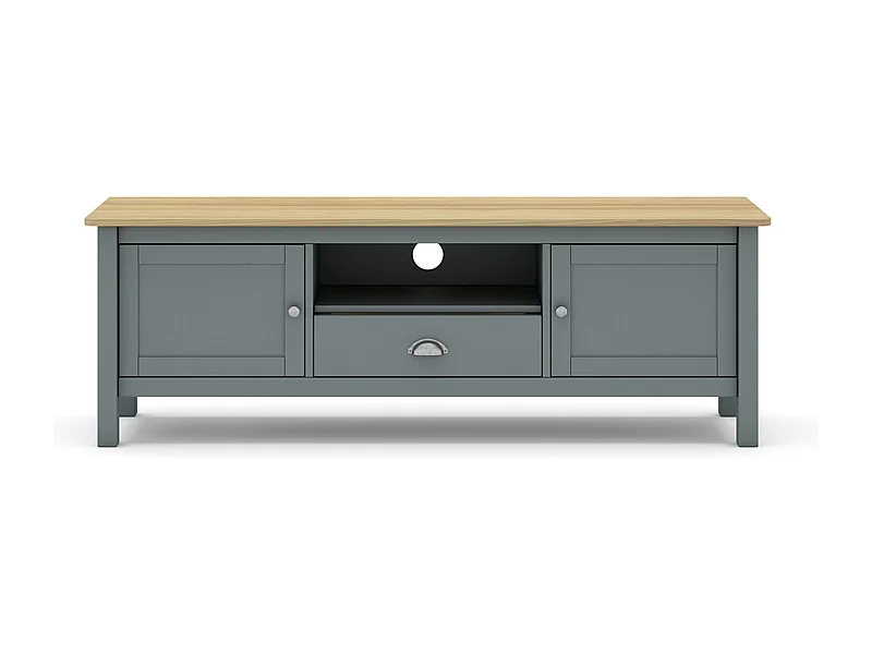 Meuble TV, meuble de salon avec 2 portes et 1 niche coloris Vert kaki, chêne - Longueur 158 x Profondeur 40 x Hauteur 53 cm