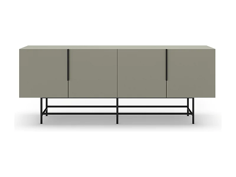 Meuble TV, meuble de salon aspect bois coloris vert et pieds en métal noir - Longueur 200 x Profondeur 40 x Hauteur 77 cm