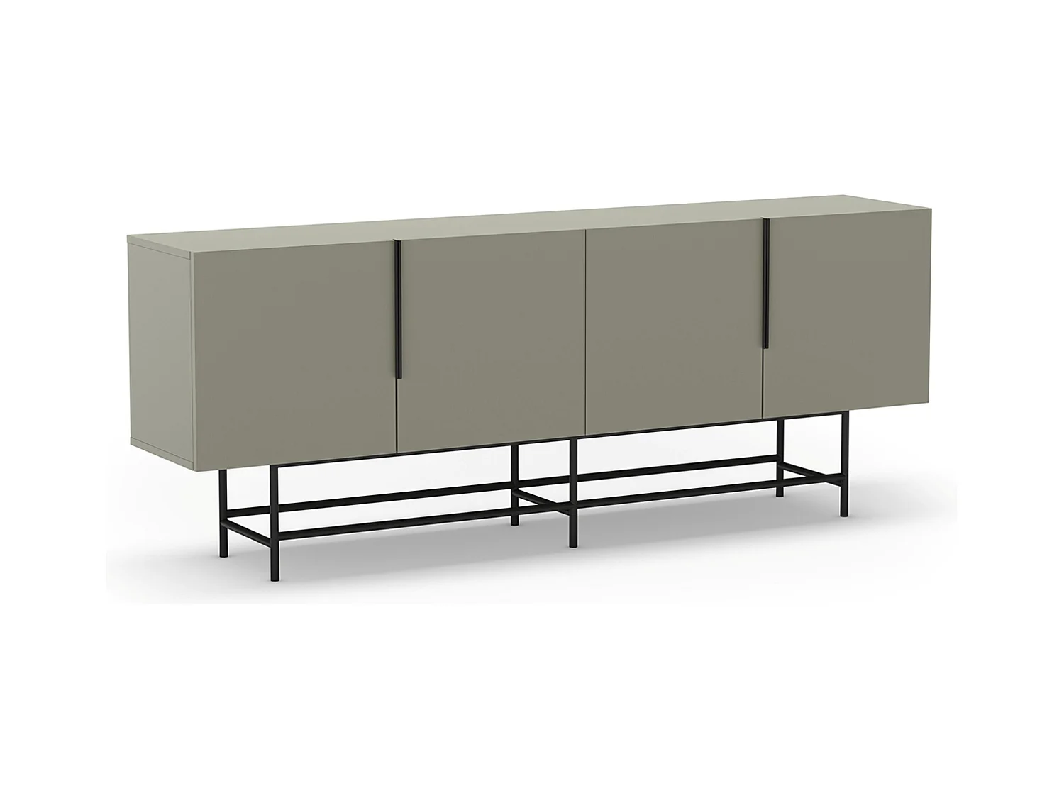 Meuble TV, meuble de salon aspect bois coloris vert et pieds en métal noir - Longueur 200 x Profondeur 40 x Hauteur 77 cm