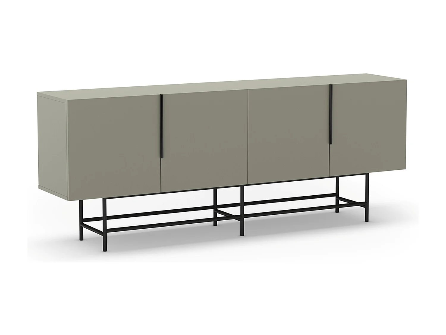 Meuble TV, meuble de salon aspect bois coloris vert et pieds en métal noir - Longueur 200 x Profondeur 40 x Hauteur 77 cm