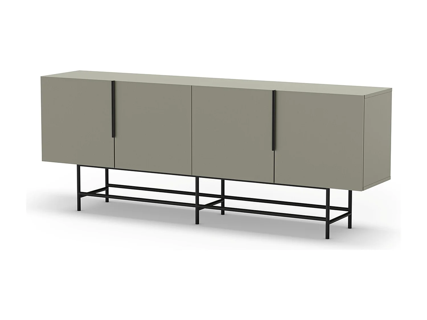 Meuble TV, meuble de salon aspect bois coloris vert et pieds en métal noir - Longueur 200 x Profondeur 40 x Hauteur 77 cm