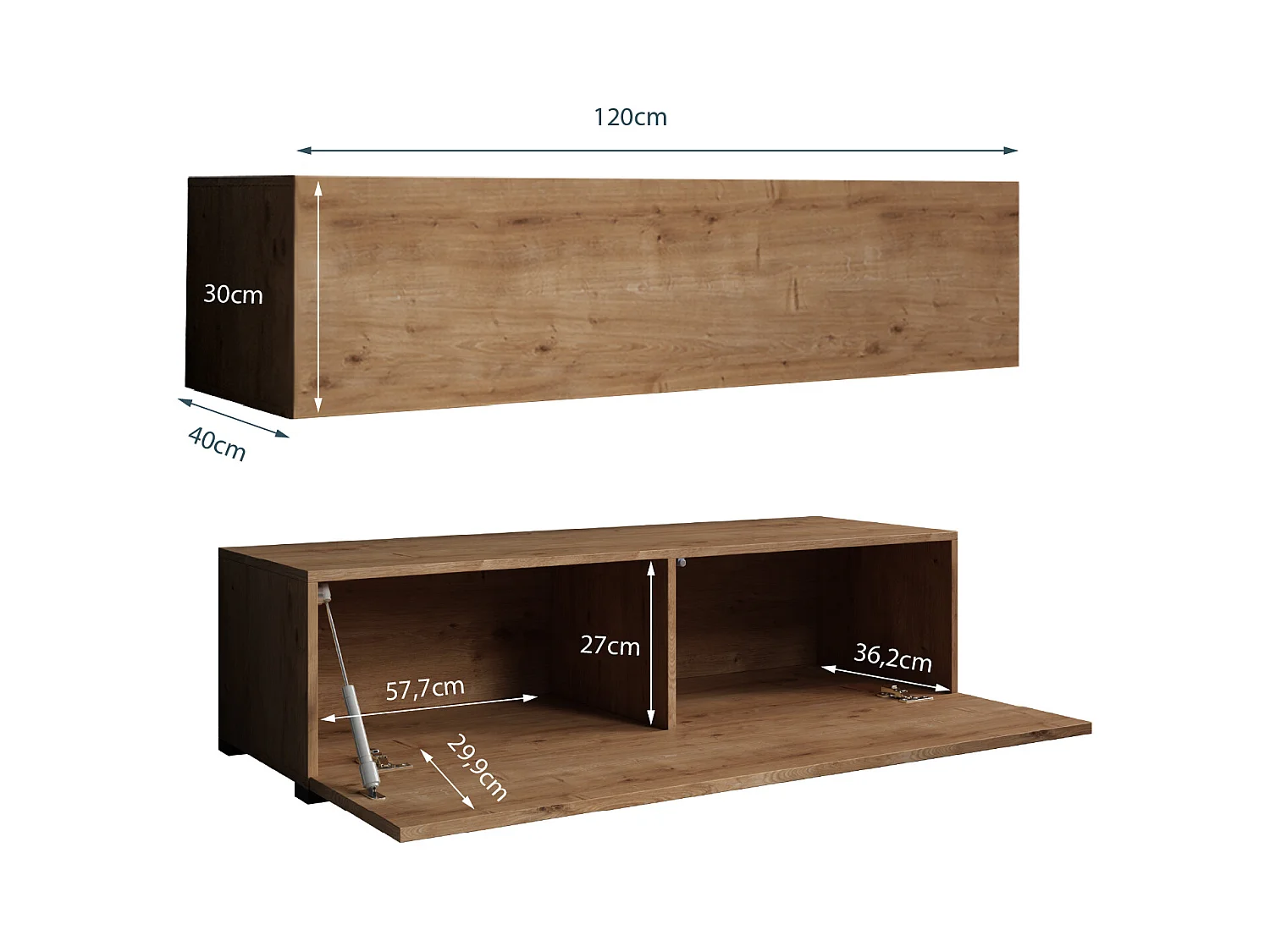 Meuble TV pour Salon Salle à manger en Coleur Chêne 120x40x30cm Aitana M1