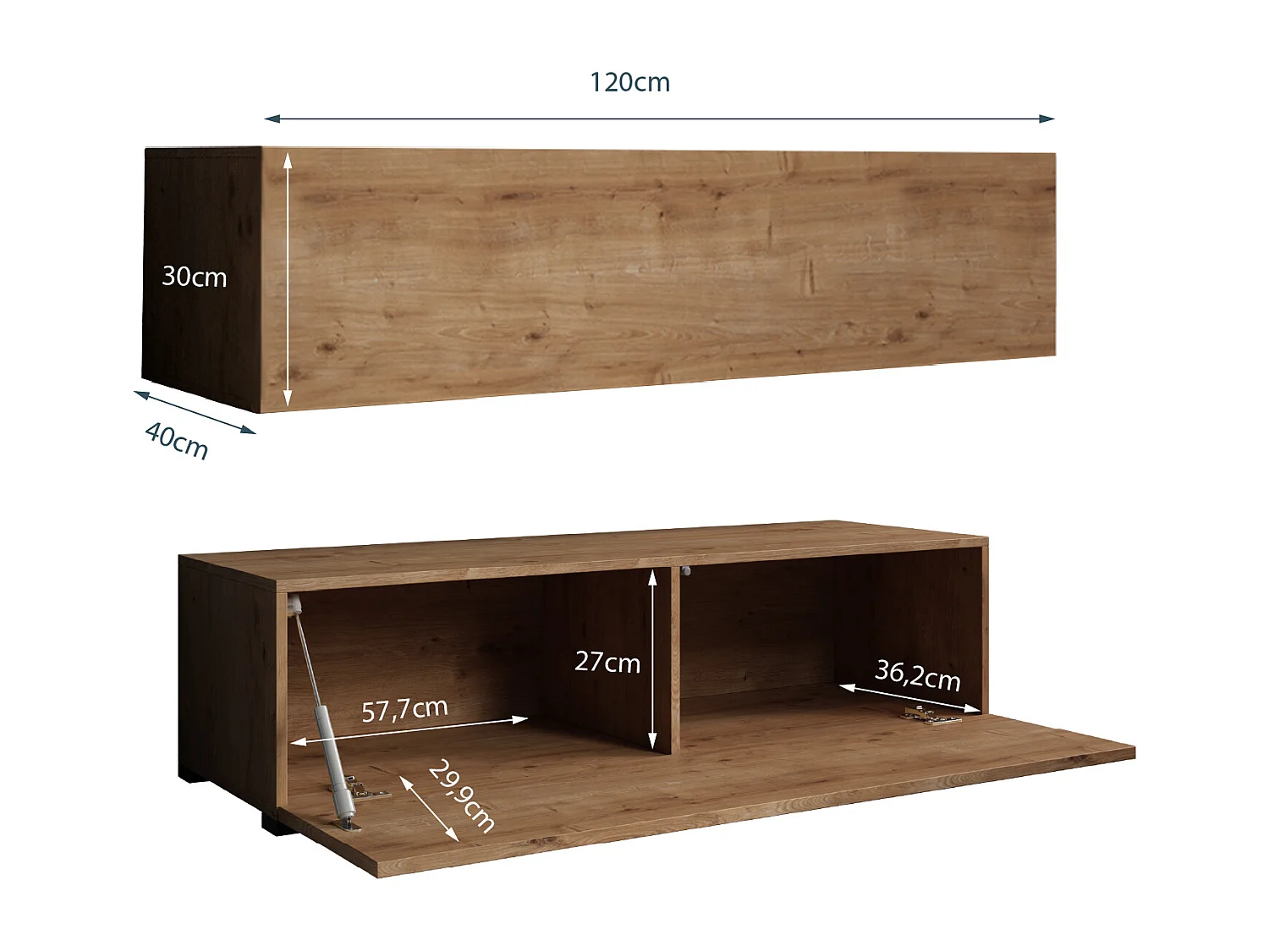 Meuble TV pour Salon Salle à manger en Coleur Chêne 120x40x30cm Aitana M1