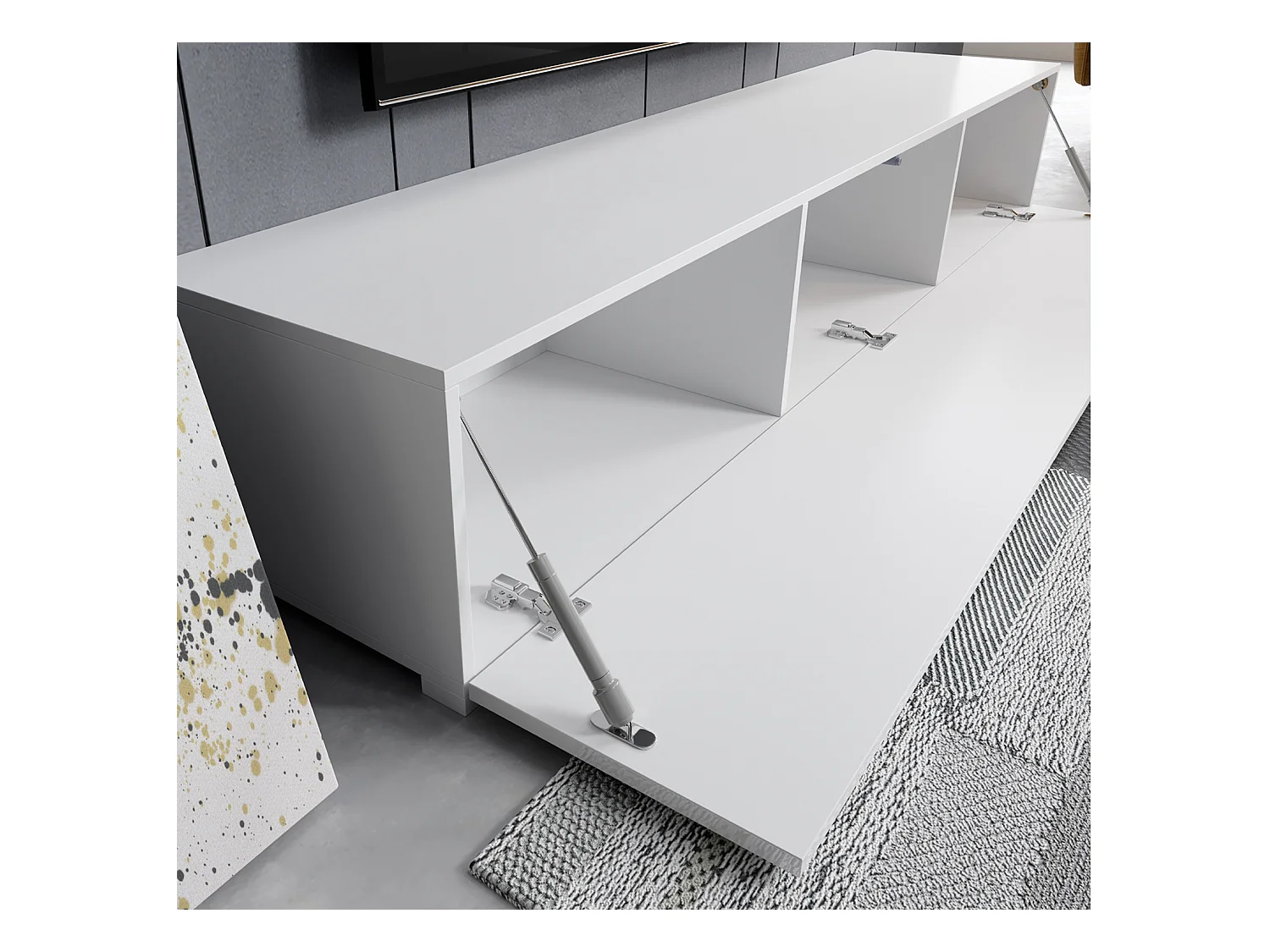 Meuble TV pour Salon Salle à manger en Blanc 180x40x30cm Aitana M2