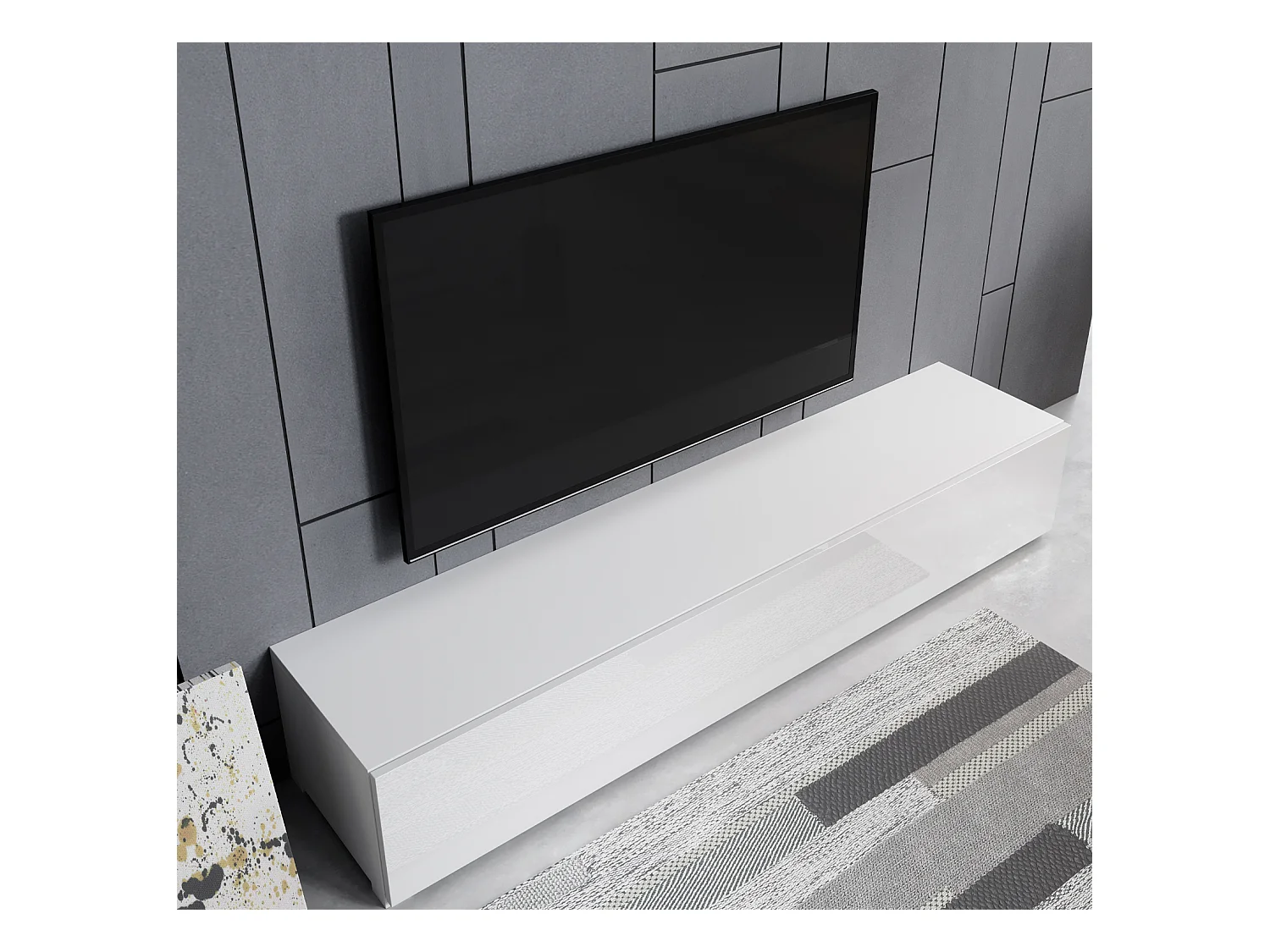 Meuble TV pour Salon Salle à manger en Blanc 180x40x30cm Aitana M2