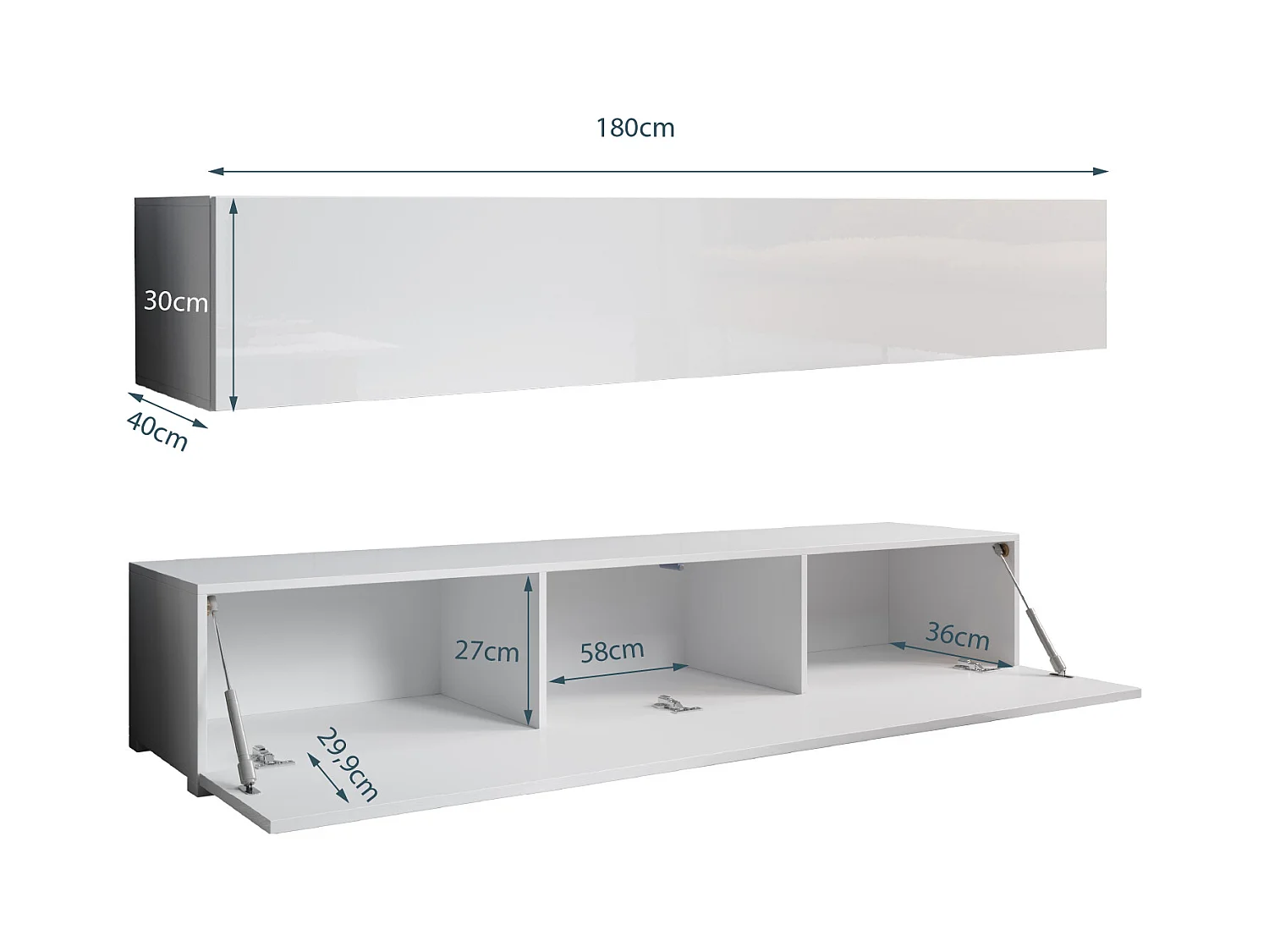 Meuble TV pour Salon Salle à manger en Blanc 180x40x30cm Aitana M2